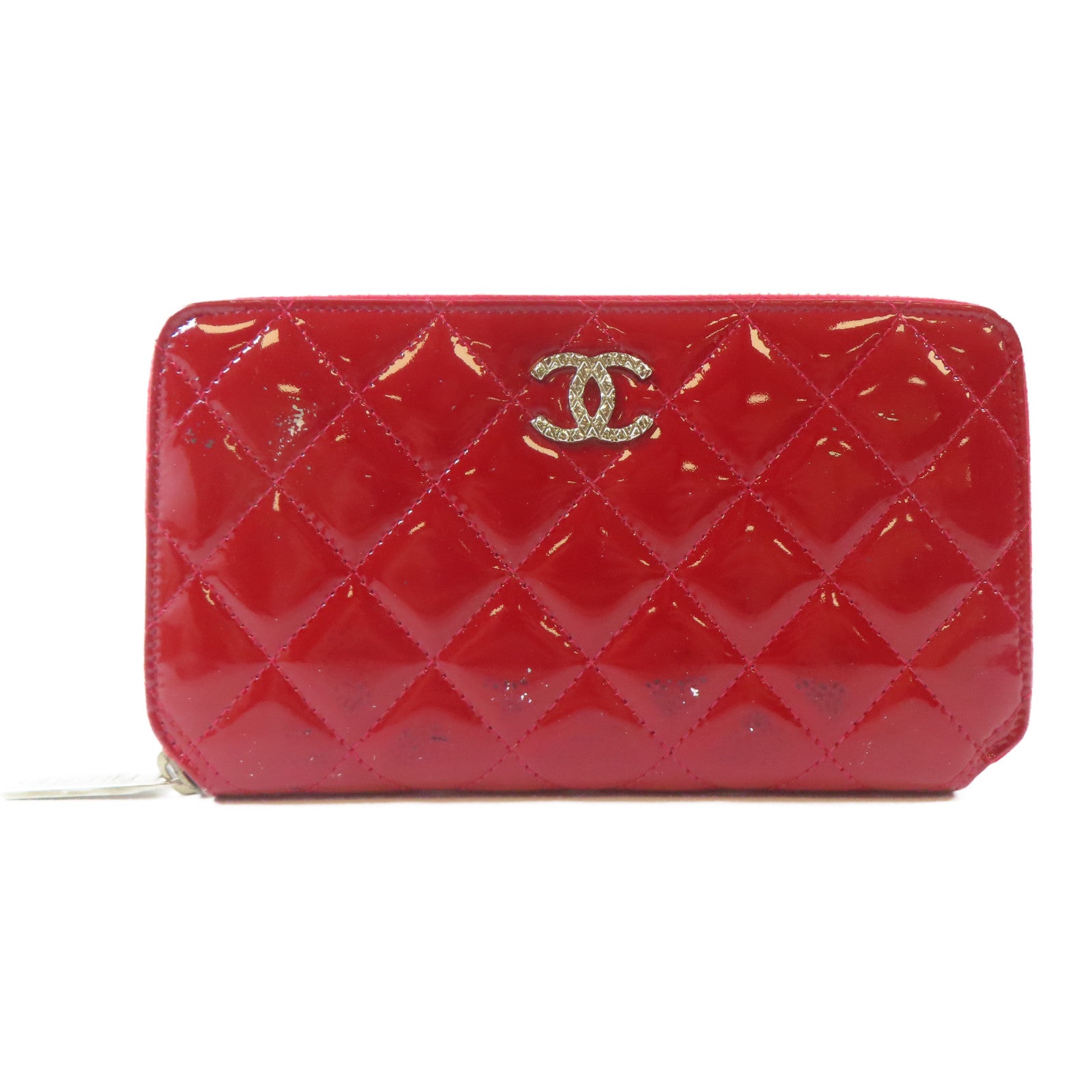CHANEL 【激減優惠】菱格漆皮皮革Long Wallet銀扣長錢包紅色