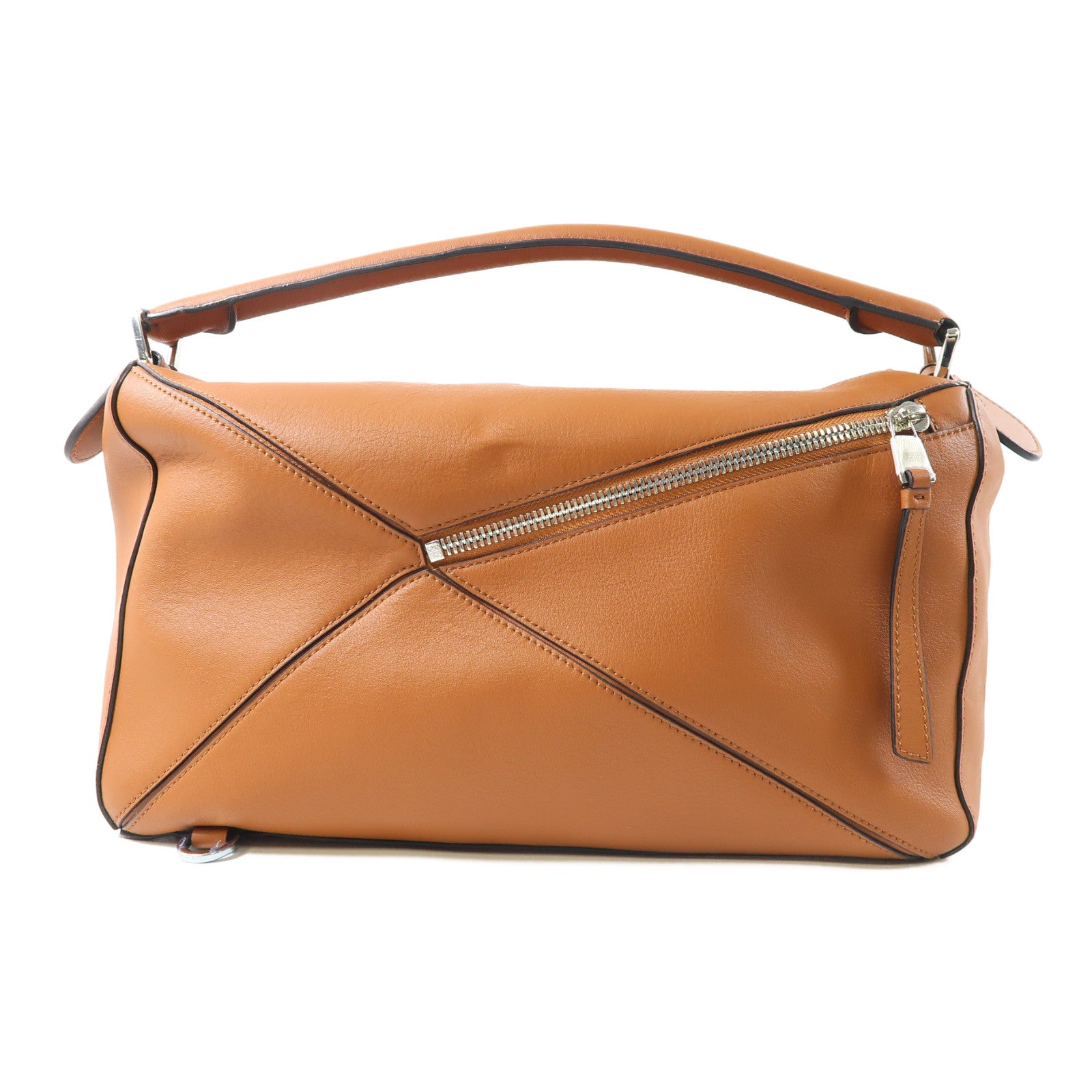 LOEWE 牛皮皮革Puzzle銀扣手挽袋啡色