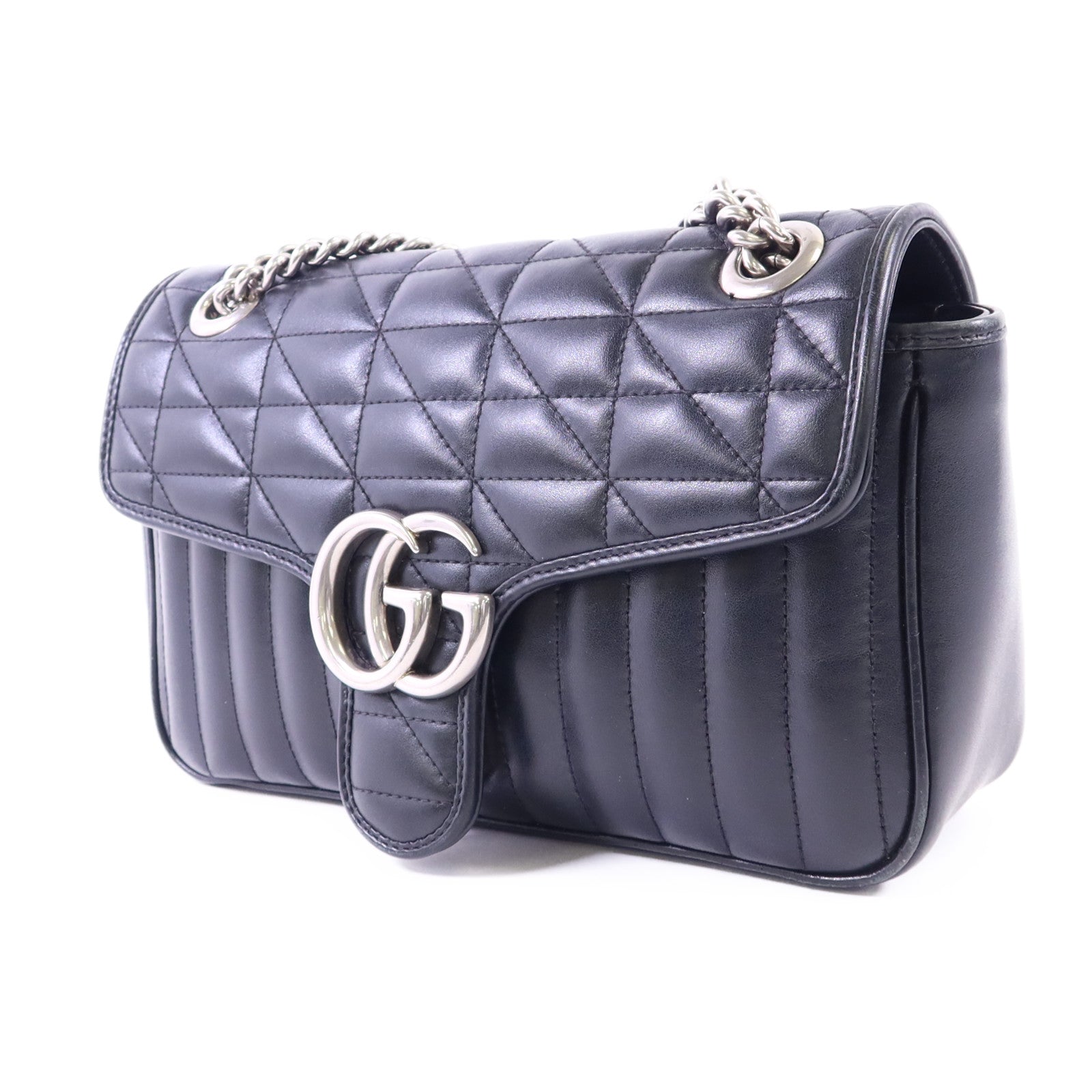 GUCCI 牛皮皮革GG Marmont Shoulder Bag銀扣鏈帶肩背袋