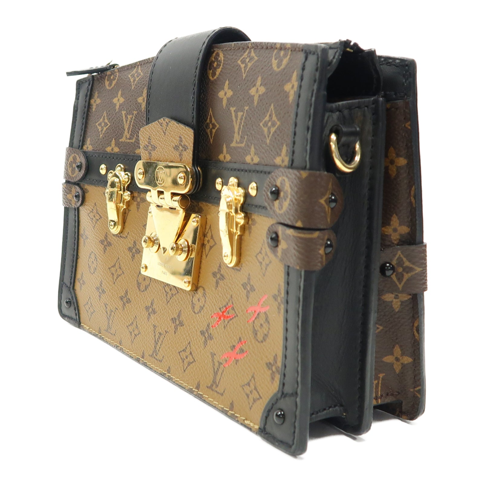 LOUIS VUITTON Monogram Reverse Trunk Clutch金扣肩背袋啡色
