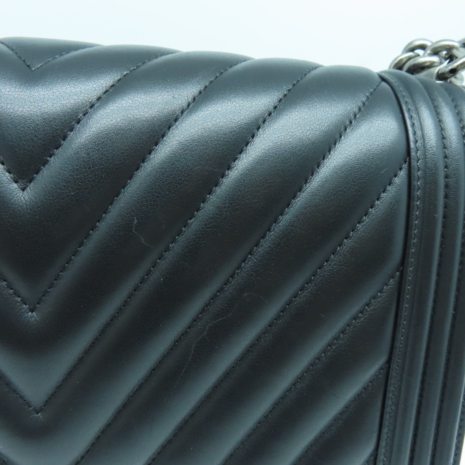 CHANEL twill cowhide leather Boy silver buckle shoulder bag black