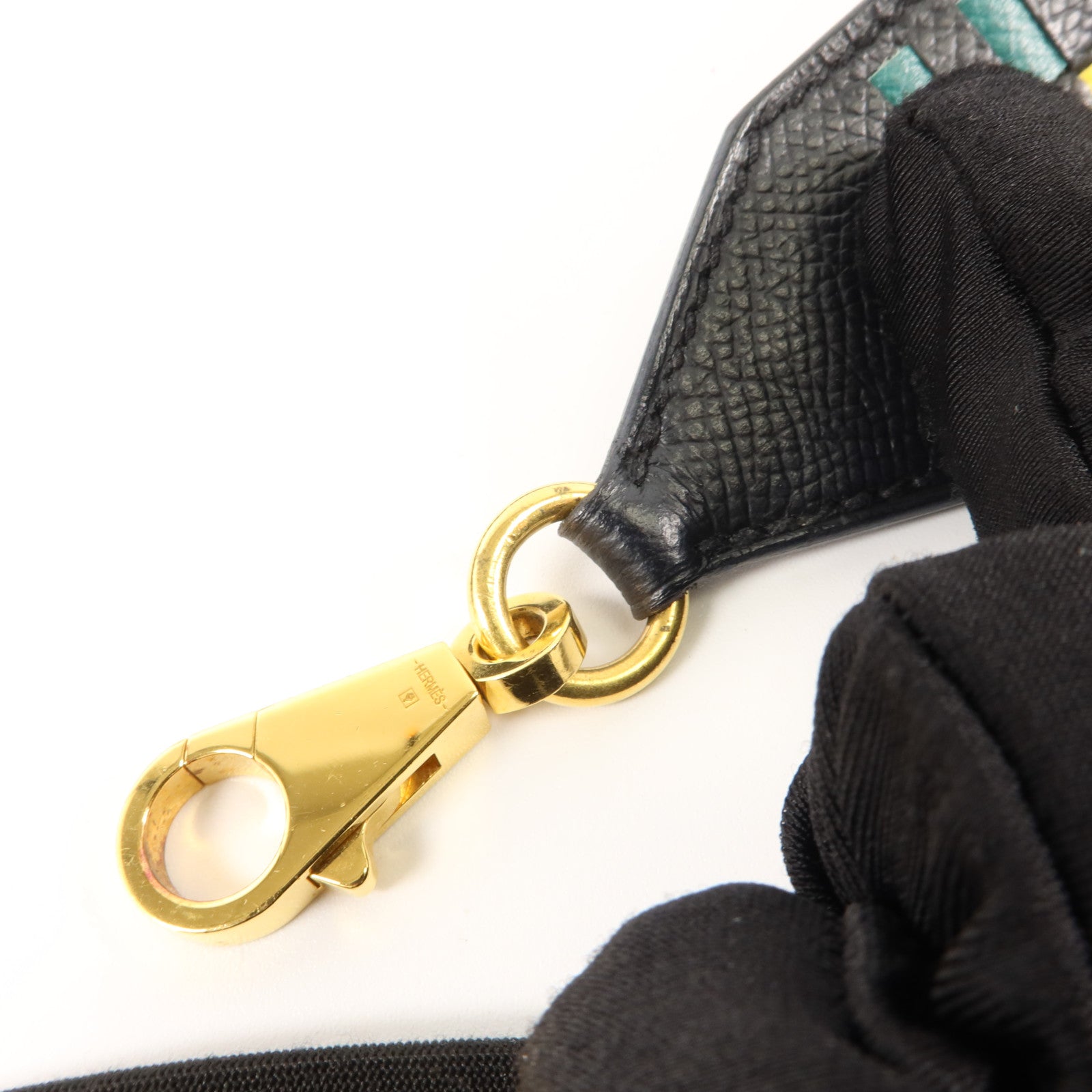 HERMES Epsom皮革Tressage Bag Strap肩帶Noir/Lime/Malachite