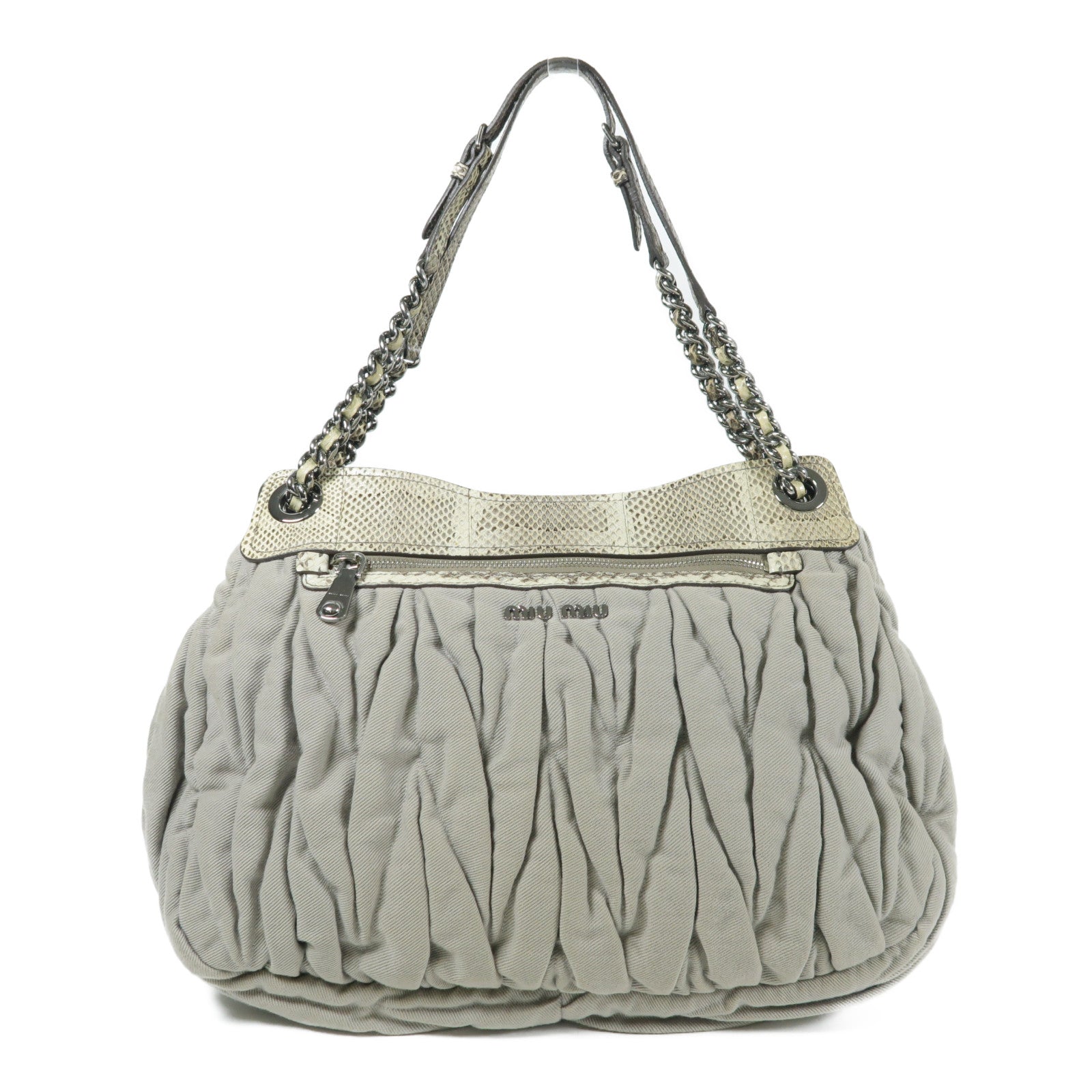 Miu Miu 帆布/蛇皮皮革Shoulder Bag銀扣肩背袋