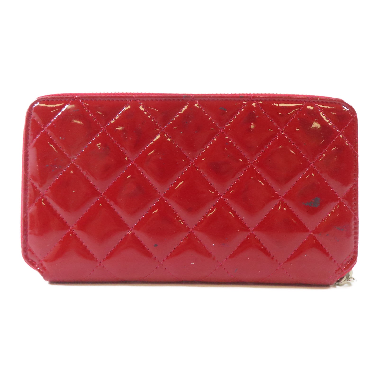 CHANEL 【激減優惠】菱格漆皮皮革Long Wallet銀扣長錢包紅色