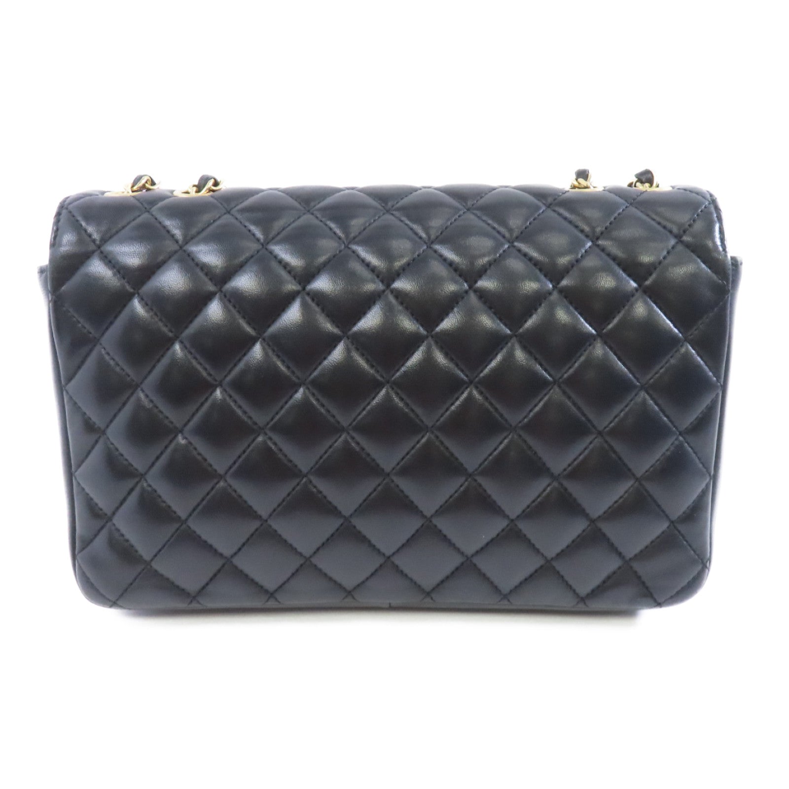 CHANEL 菱格羊皮皮革Chain Shoulder Bag金扣鏈帶肩背袋黑色