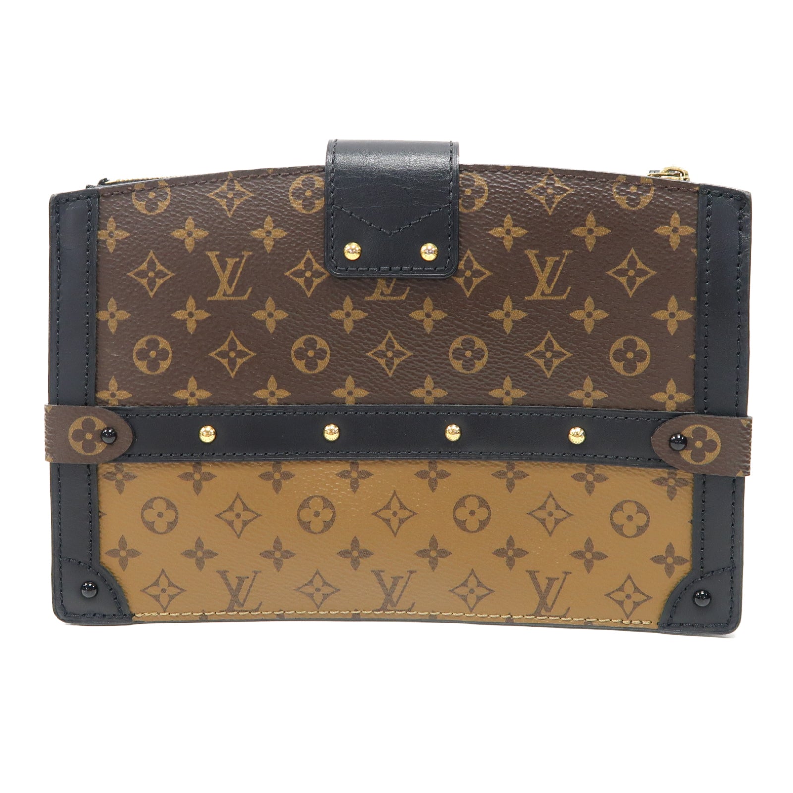 LOUIS VUITTON Monogram Reverse Trunk Clutch金扣肩背袋啡色
