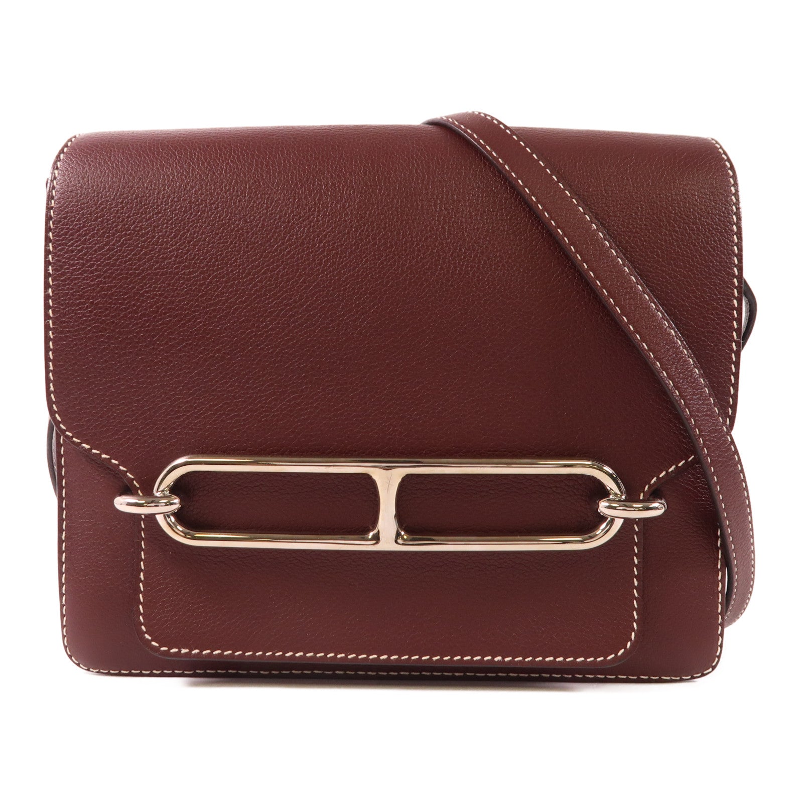 HERMES Evercolor皮革Roulis 23銀扣肩背袋Bordeaux