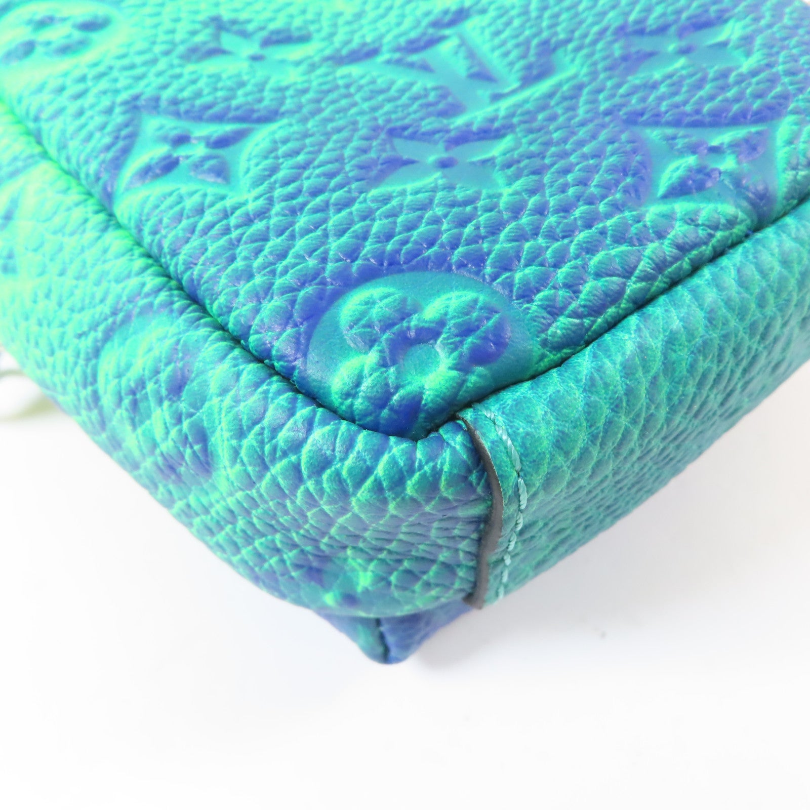 LOUIS VUITTON Taurillon Illusion Double Phone Pouch銀扣手拿包綠色/藍色