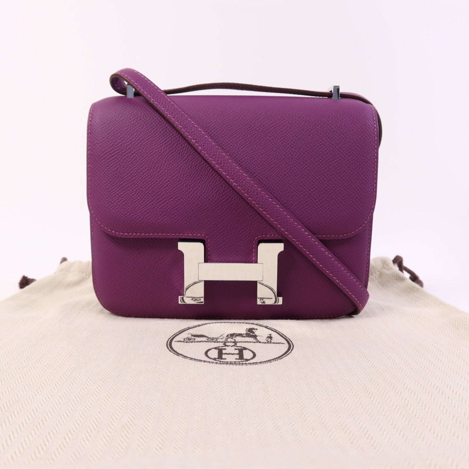 HERMES Epsom皮革Constance Mini銀扣手挽肩背兩用袋Anemone