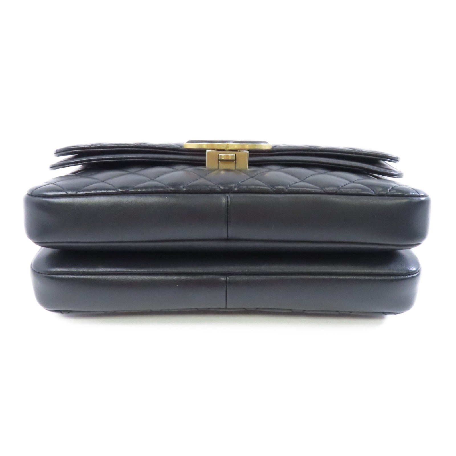 CHANEL 菱格羊皮皮革Chain Shoulder Bag金扣鏈帶肩背袋黑色