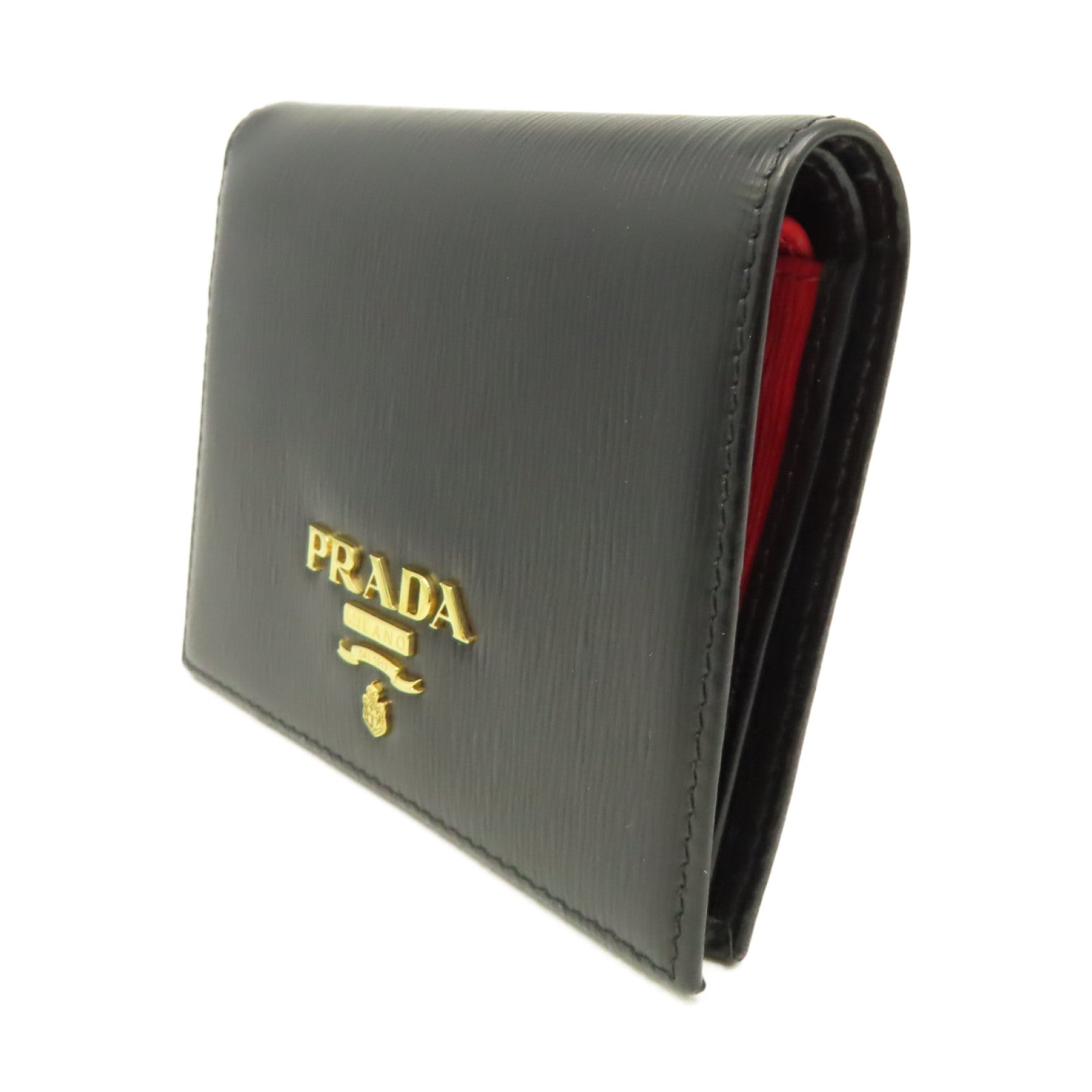 PRADA 牛皮皮革Short Wallet短錢包黑色/紅色