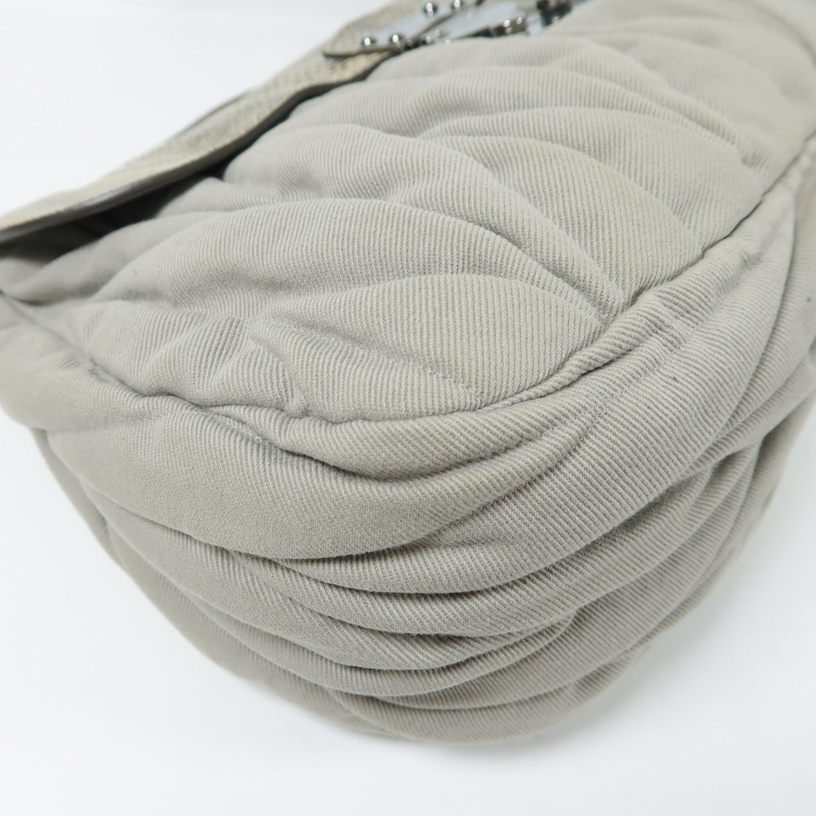 Miu Miu 帆布/蛇皮皮革Shoulder Bag銀扣肩背袋