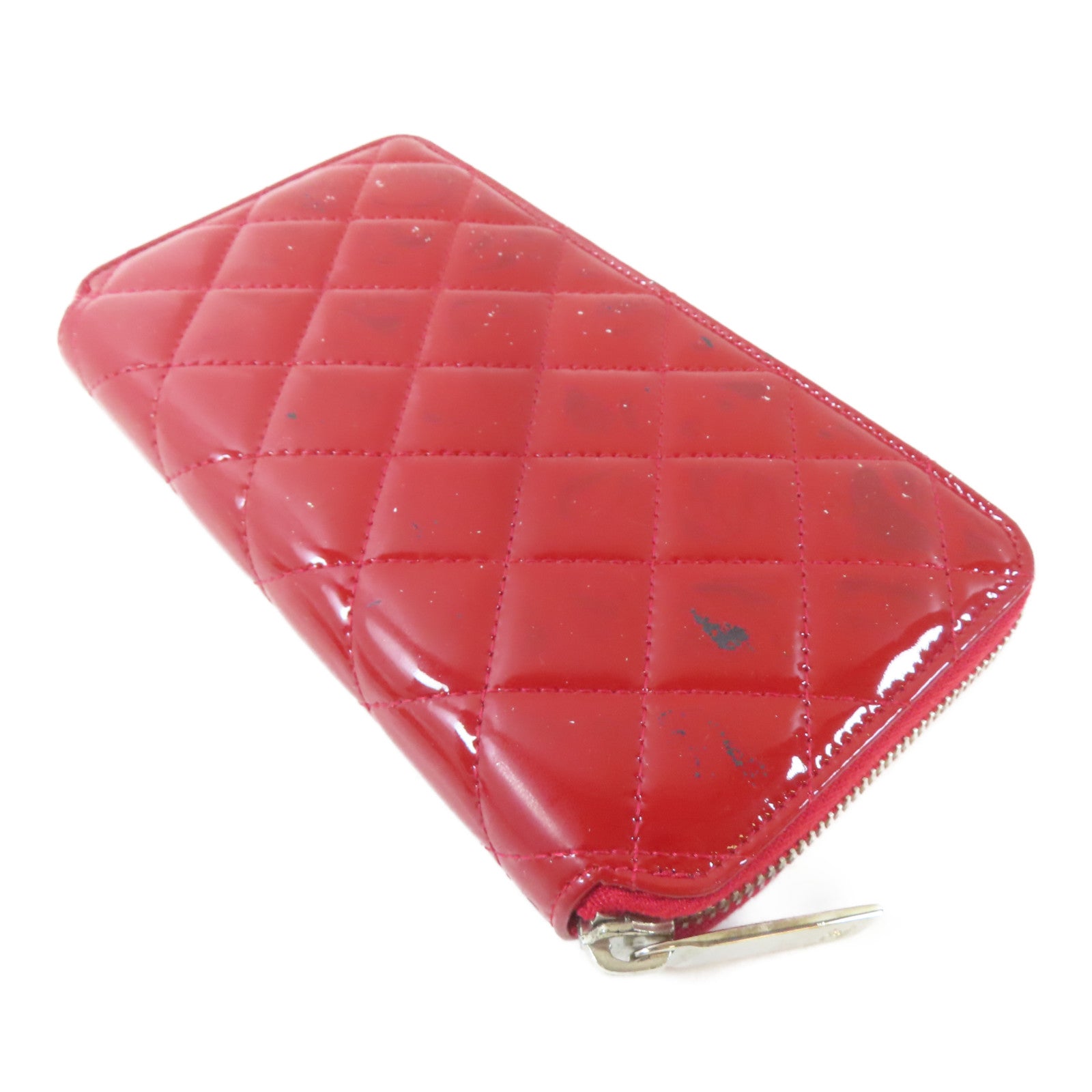 CHANEL 【激減優惠】菱格漆皮皮革Long Wallet銀扣長錢包紅色