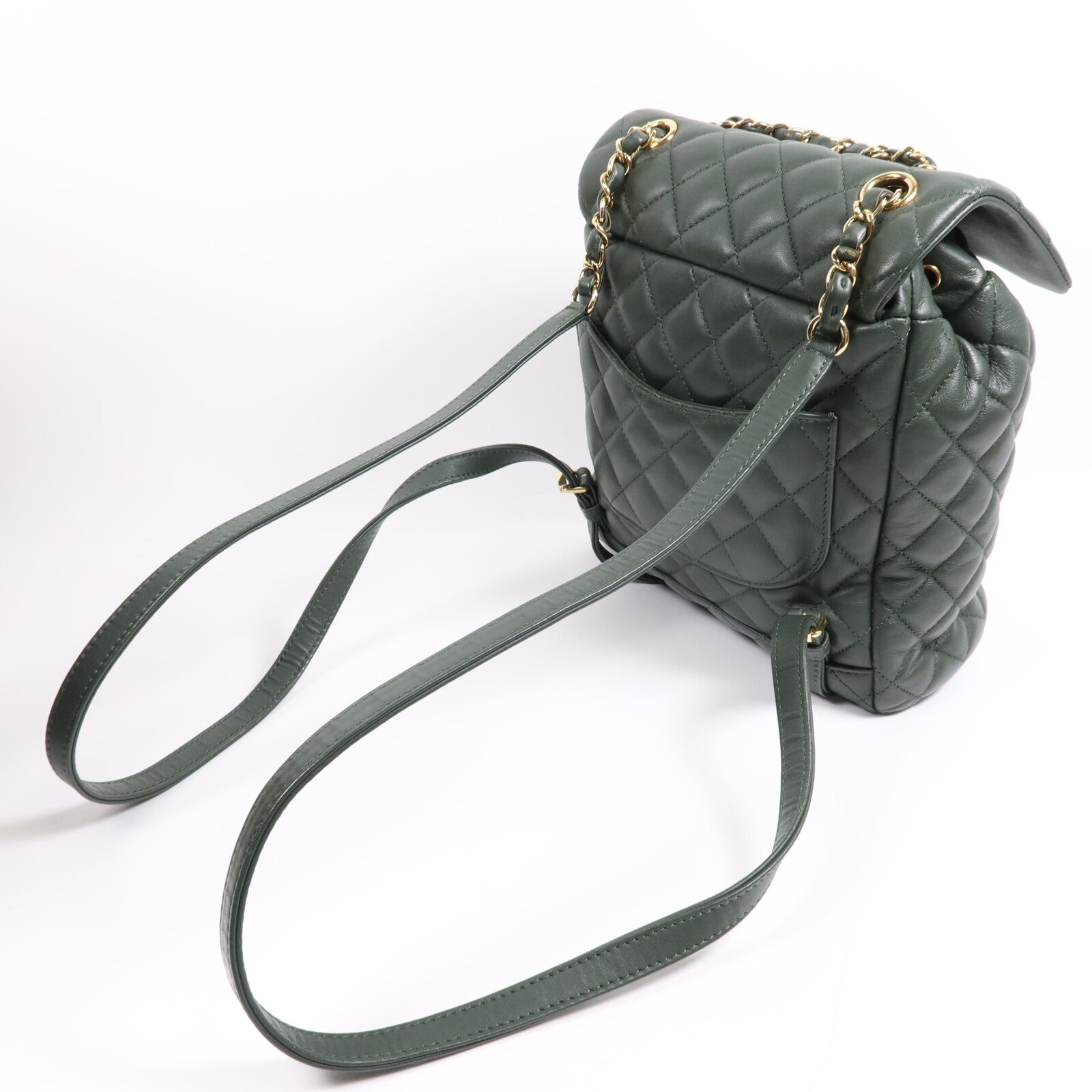 CHANEL 羊皮皮革Backpack金扣鏈帶背包