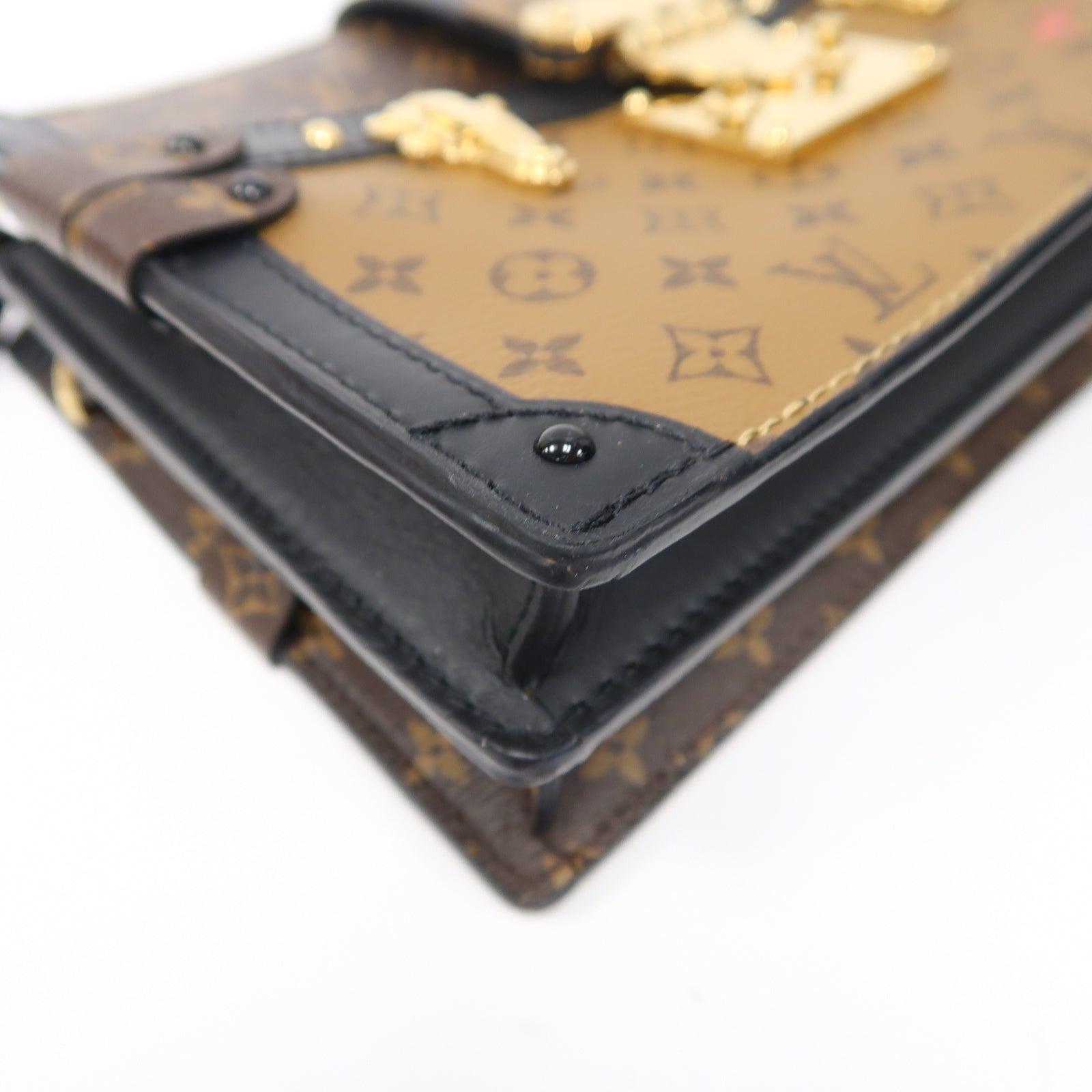 LOUIS VUITTON Monogram Reverse Trunk Clutch金扣肩背袋啡色