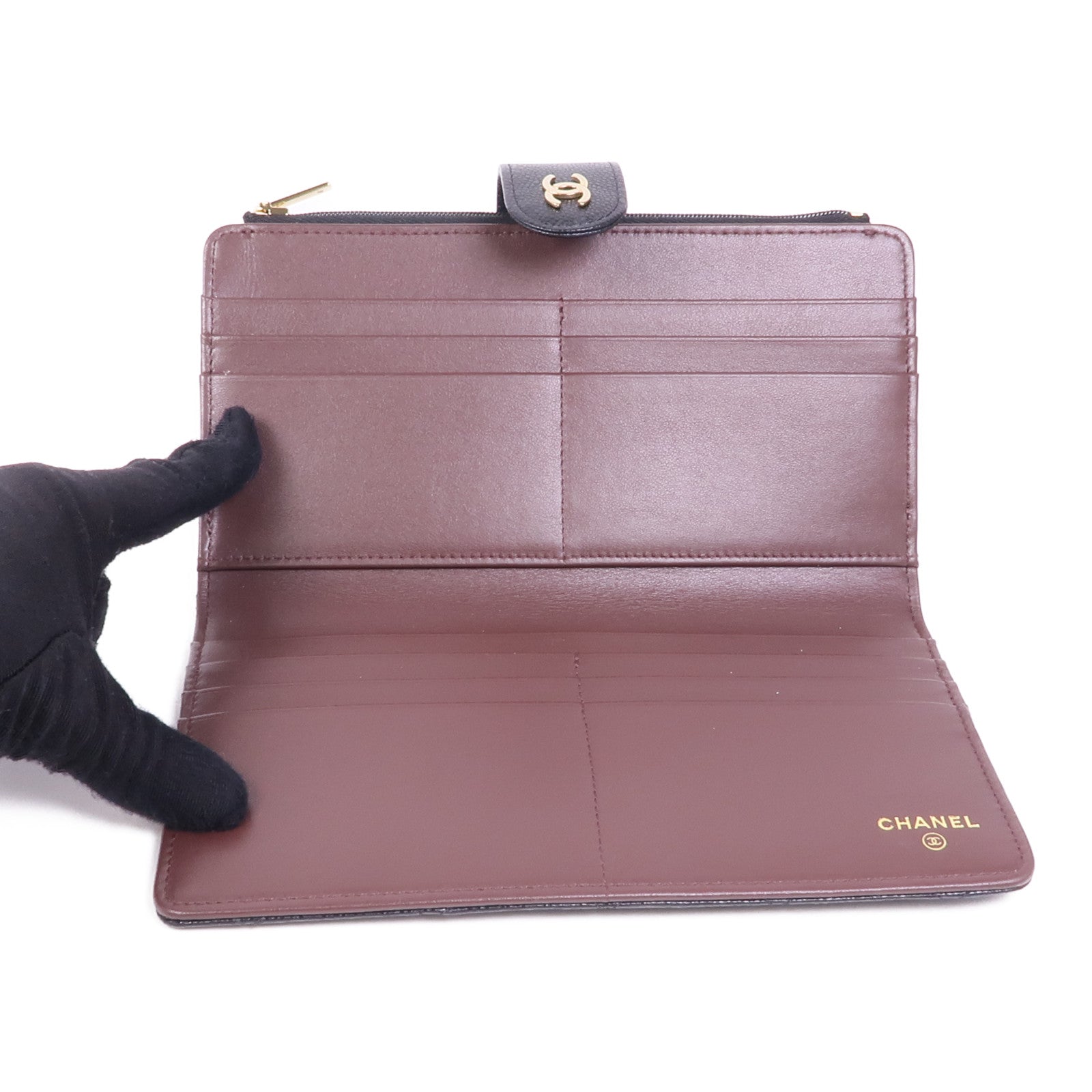 CHANEL 牛皮皮革Long Wallet金扣長錢包