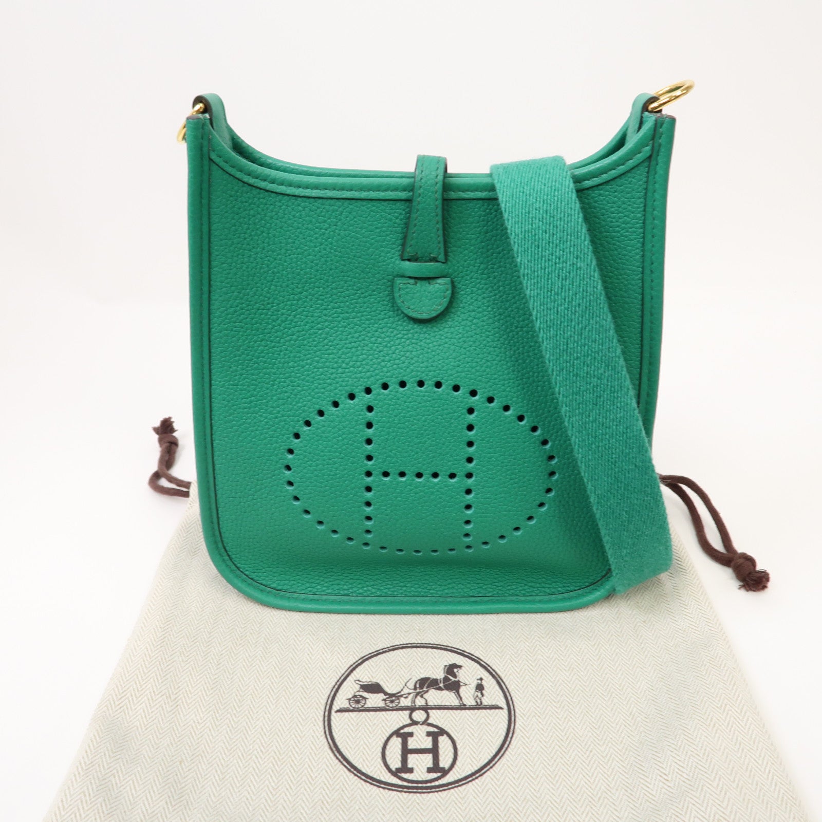 HERMES 【清倉大減價】Clemence皮革Evelyne II TPM金扣肩背袋薄荷綠色