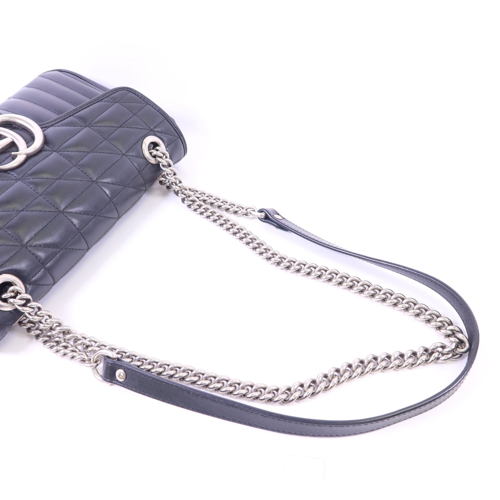 GUCCI 牛皮皮革GG Marmont Shoulder Bag銀扣鏈帶肩背袋