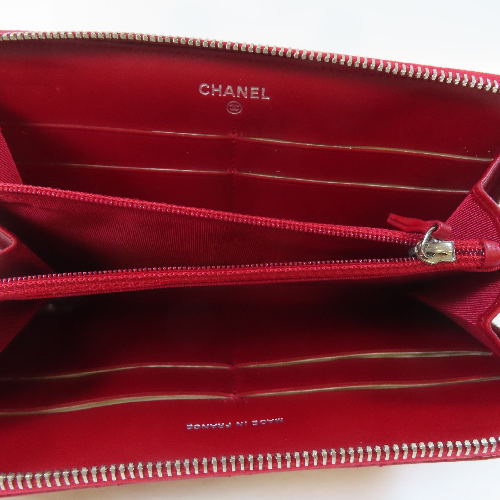 CHANEL 【激減優惠】菱格漆皮皮革Long Wallet銀扣長錢包紅色