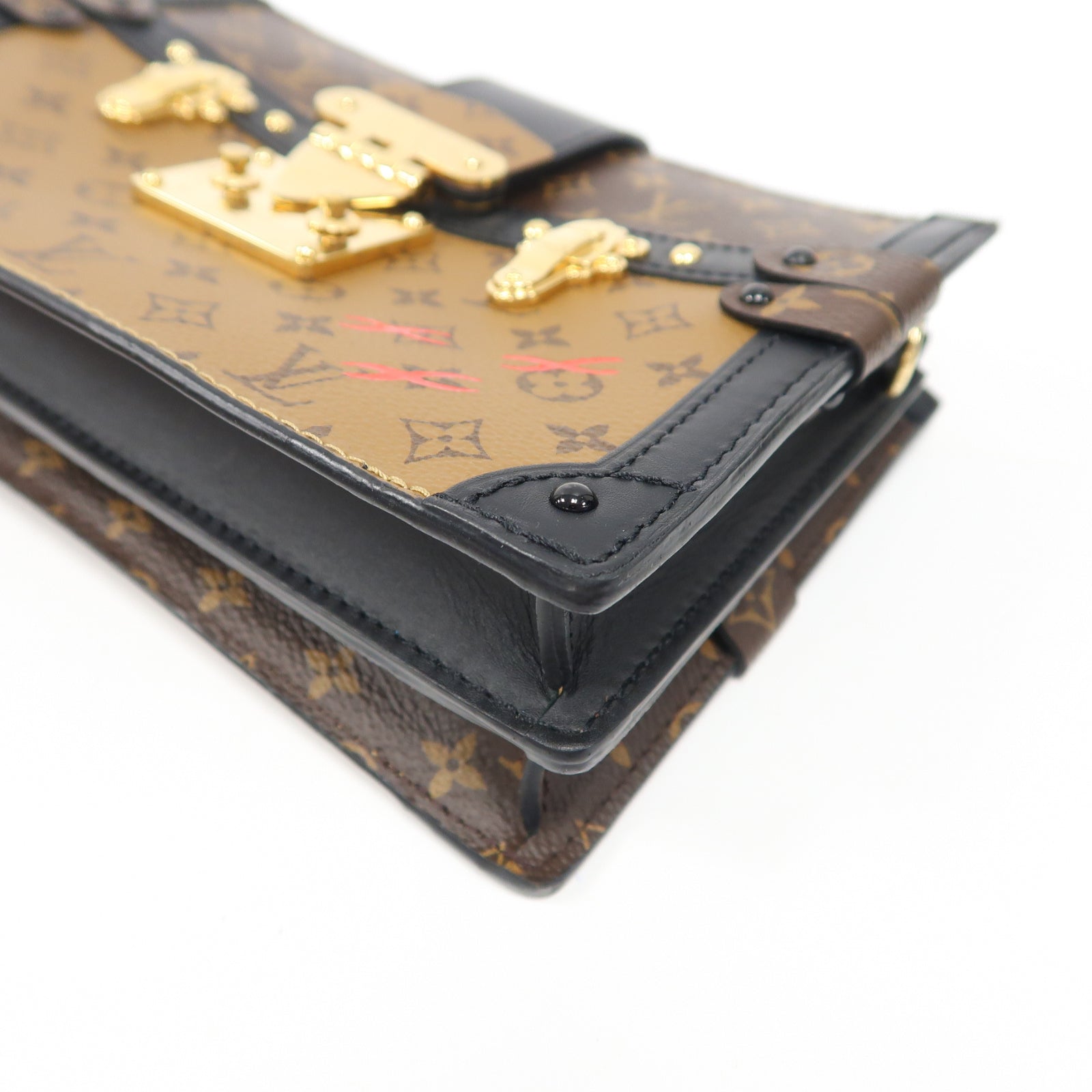 LOUIS VUITTON Monogram Reverse Trunk Clutch金扣肩背袋啡色