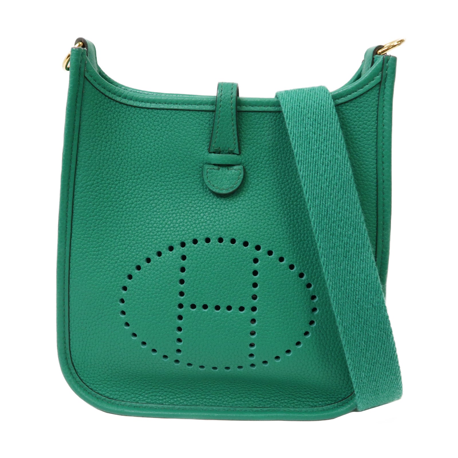 HERMES 【清倉大減價】Clemence皮革Evelyne II TPM金扣肩背袋薄荷綠色