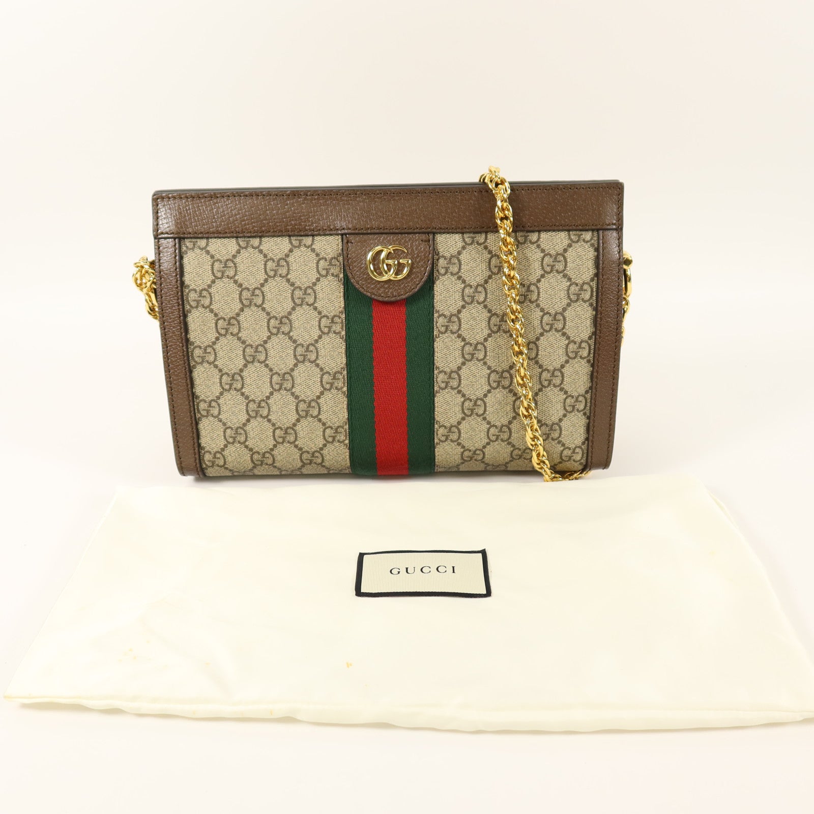 GUCCI 塗層帆布Ophidia GG鏈帶肩背袋