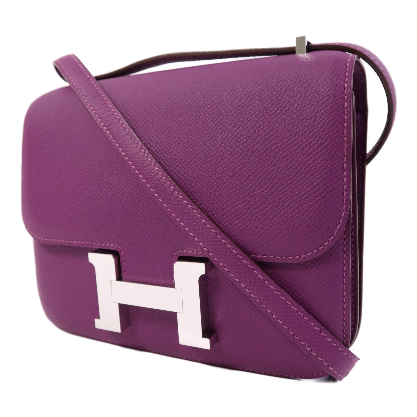 HERMES Epsom皮革Constance Mini銀扣手挽肩背兩用袋Anemone