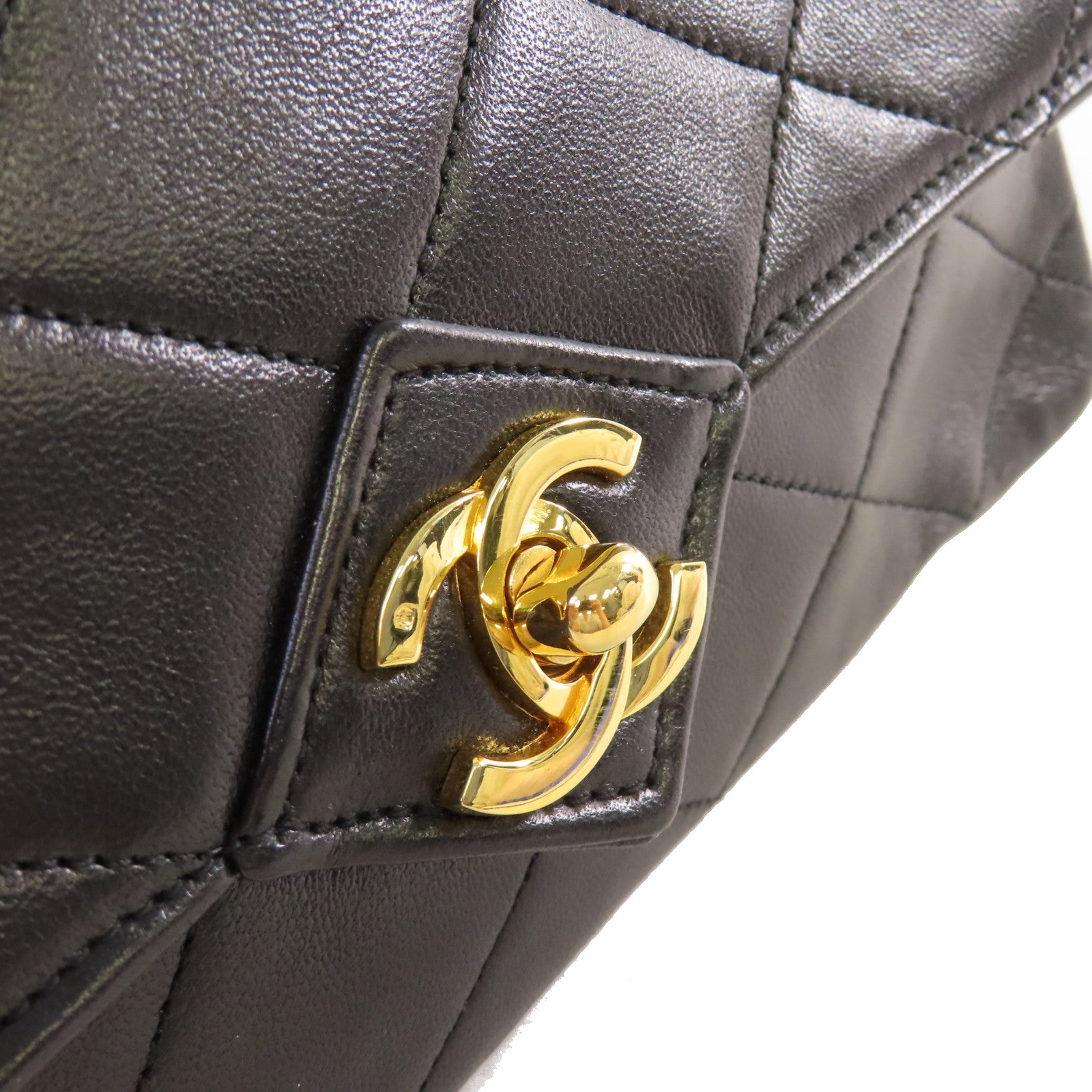 CHANEL 菱格羊皮皮革Vintage Chain Shoulder Bag金扣鏈帶肩背袋黑色