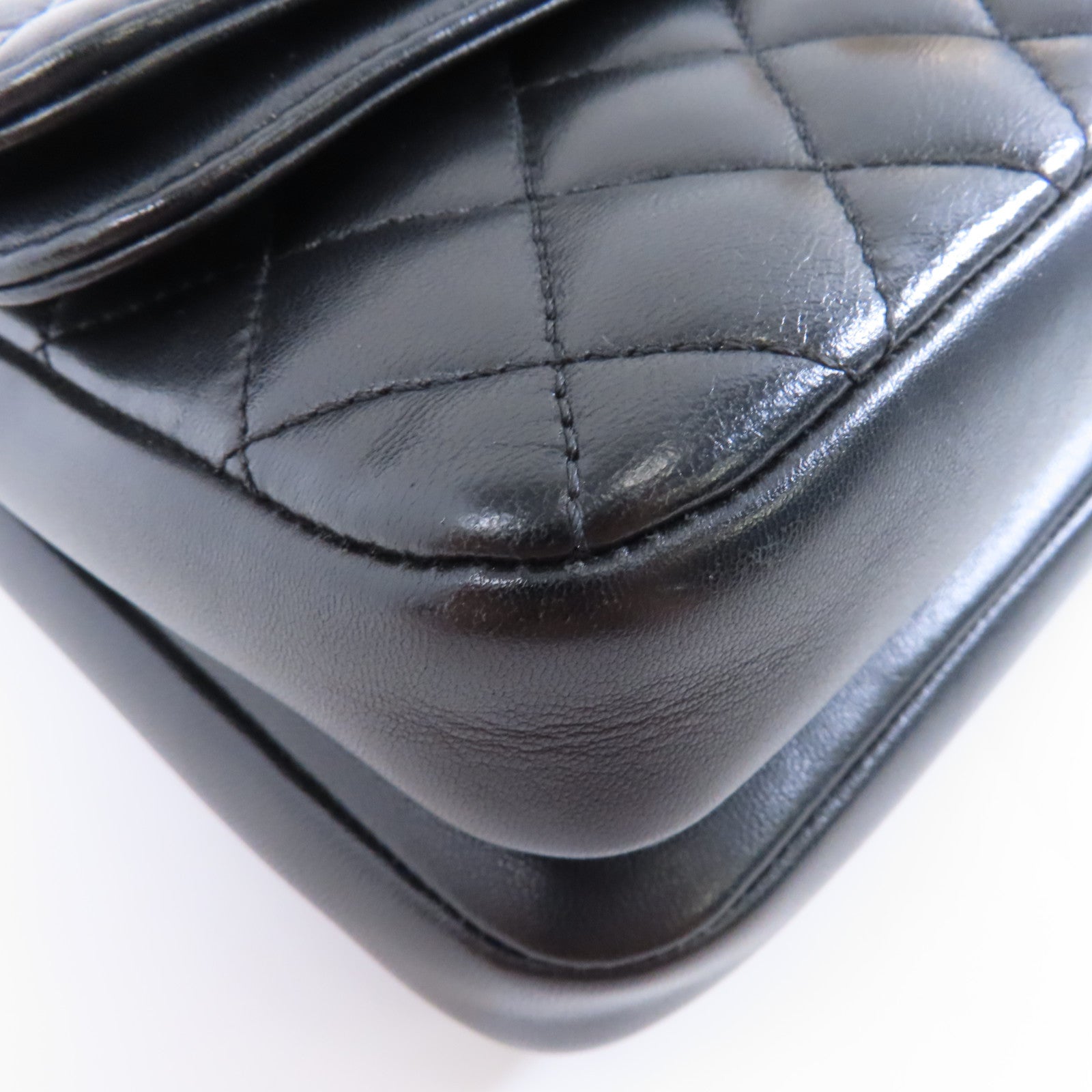 CHANEL 菱格羊皮皮革Chain Shoulder Bag金扣鏈帶肩背袋黑色