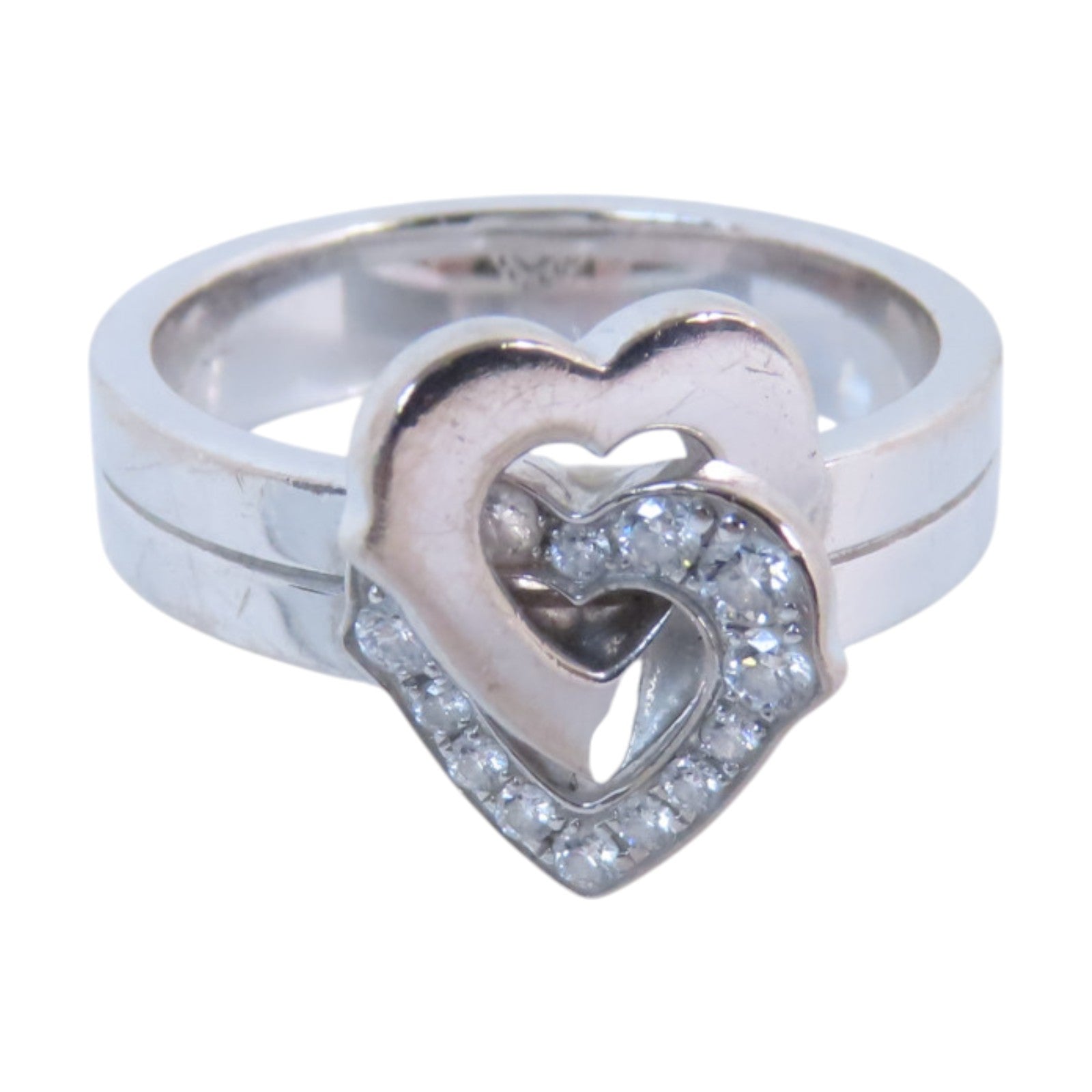 CARTIER 18K白金Double Heart Diamond Ring鑽石戒指#52/US#5.75