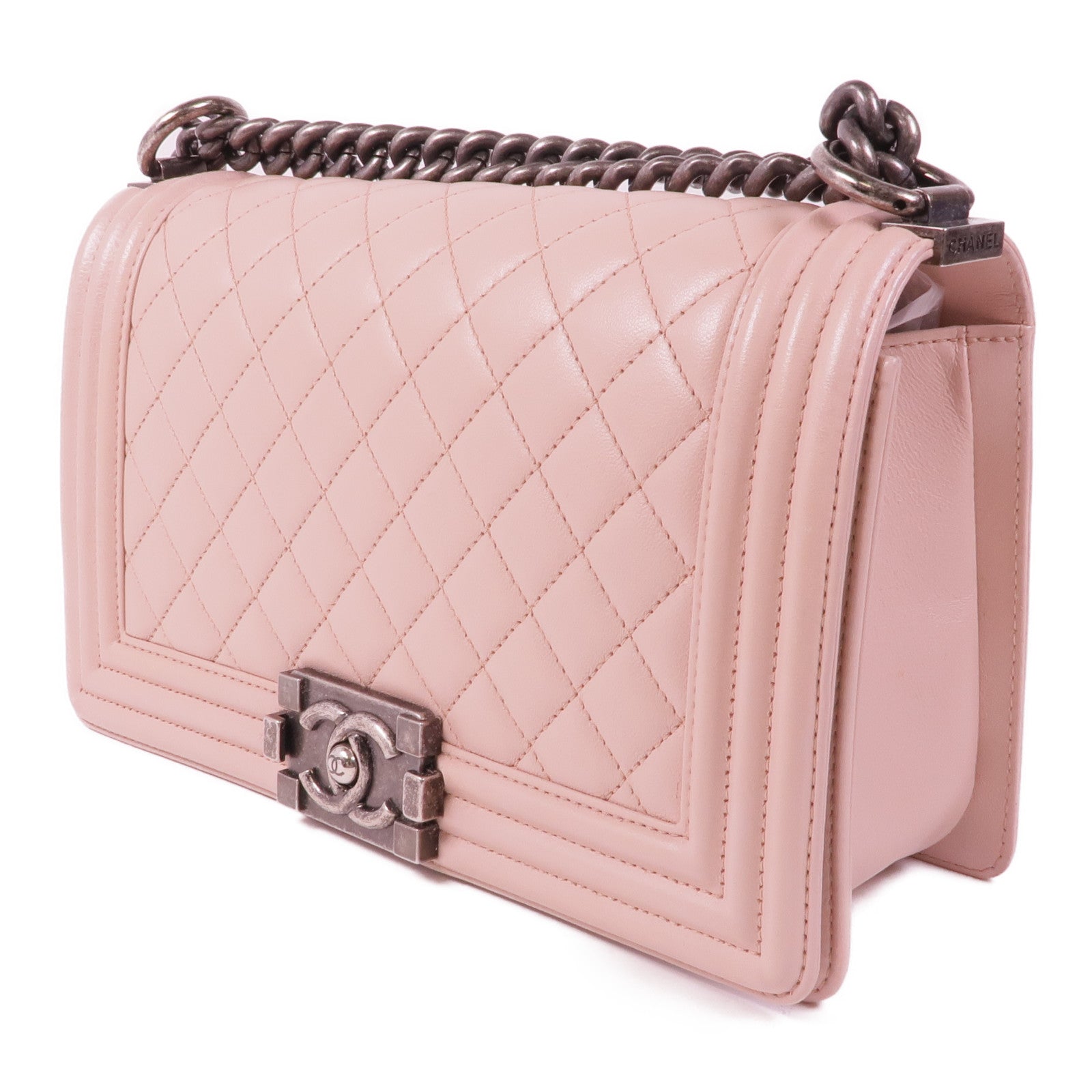 CHANEL 皮革Boy 25銀扣鏈帶肩背袋