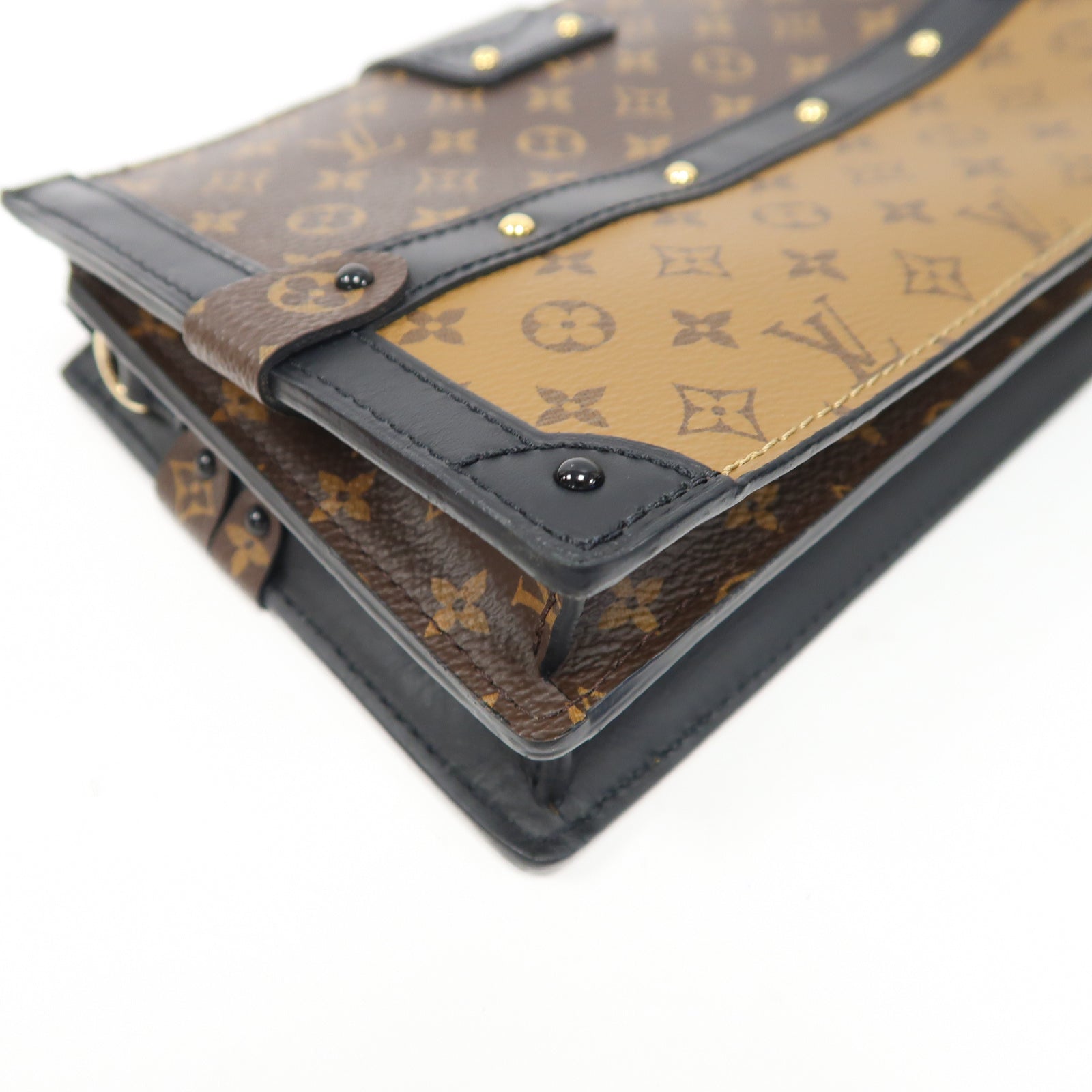 LOUIS VUITTON Monogram Reverse Trunk Clutch金扣肩背袋啡色