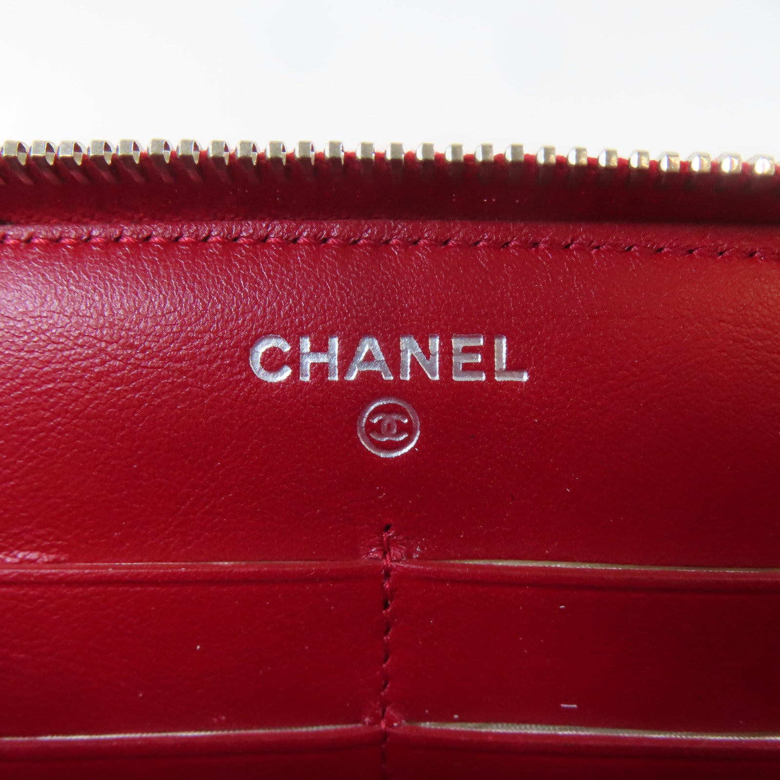 CHANEL 【激減優惠】菱格漆皮皮革Long Wallet銀扣長錢包紅色