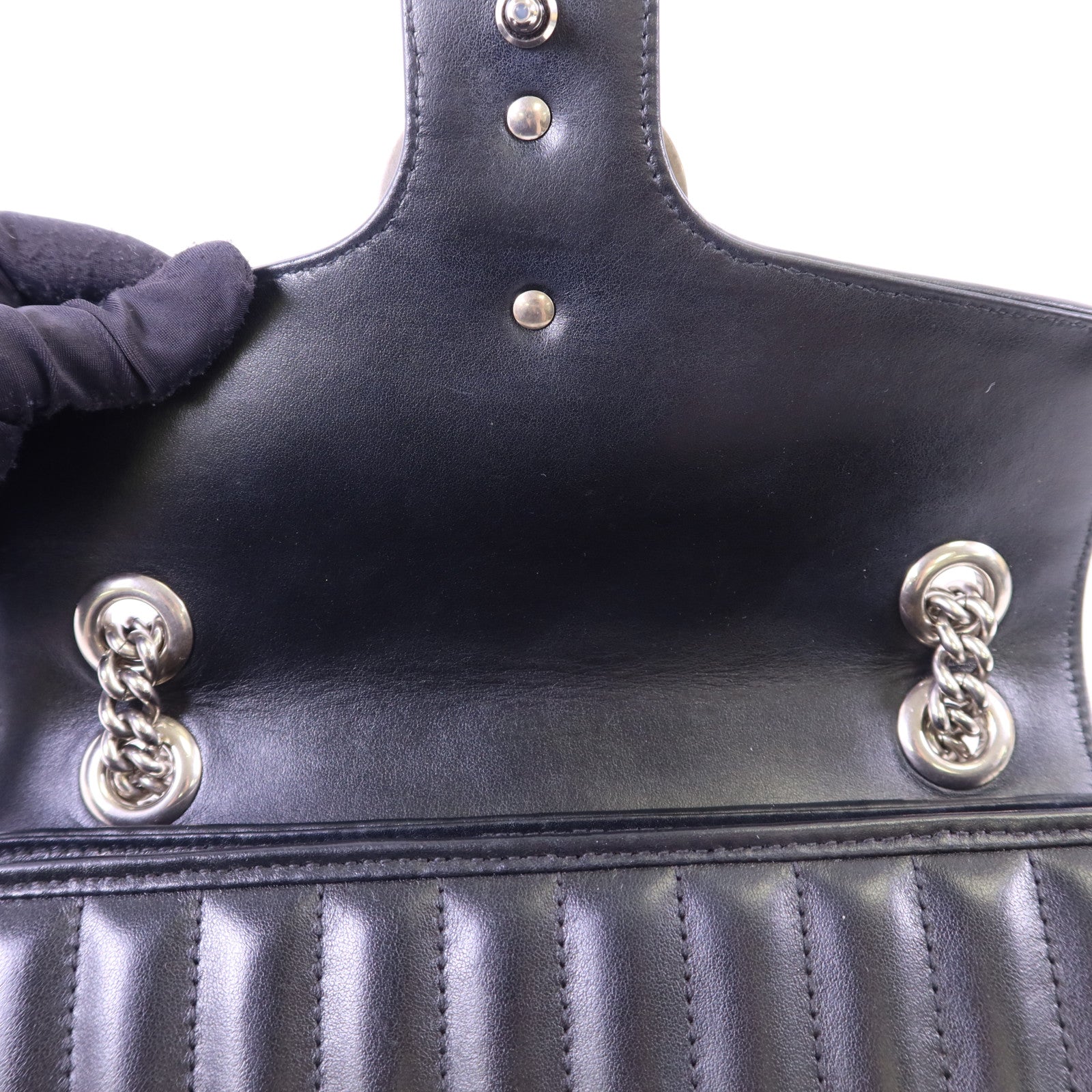 GUCCI 牛皮皮革GG Marmont Shoulder Bag銀扣鏈帶肩背袋