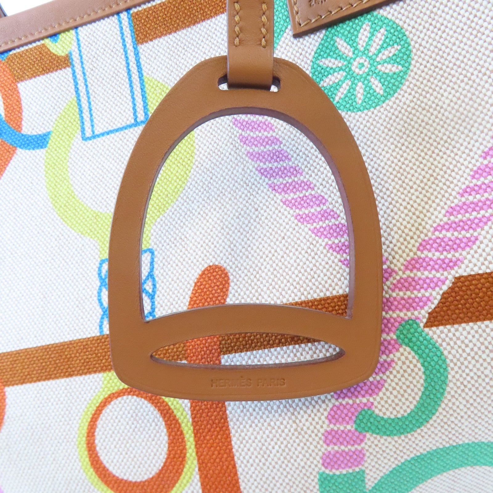 HERMES (PRICE DOWN) PHW Steeple 28 Tote Bag Shoulder Handbag Canvas Cuivre Brown Lime Ecru