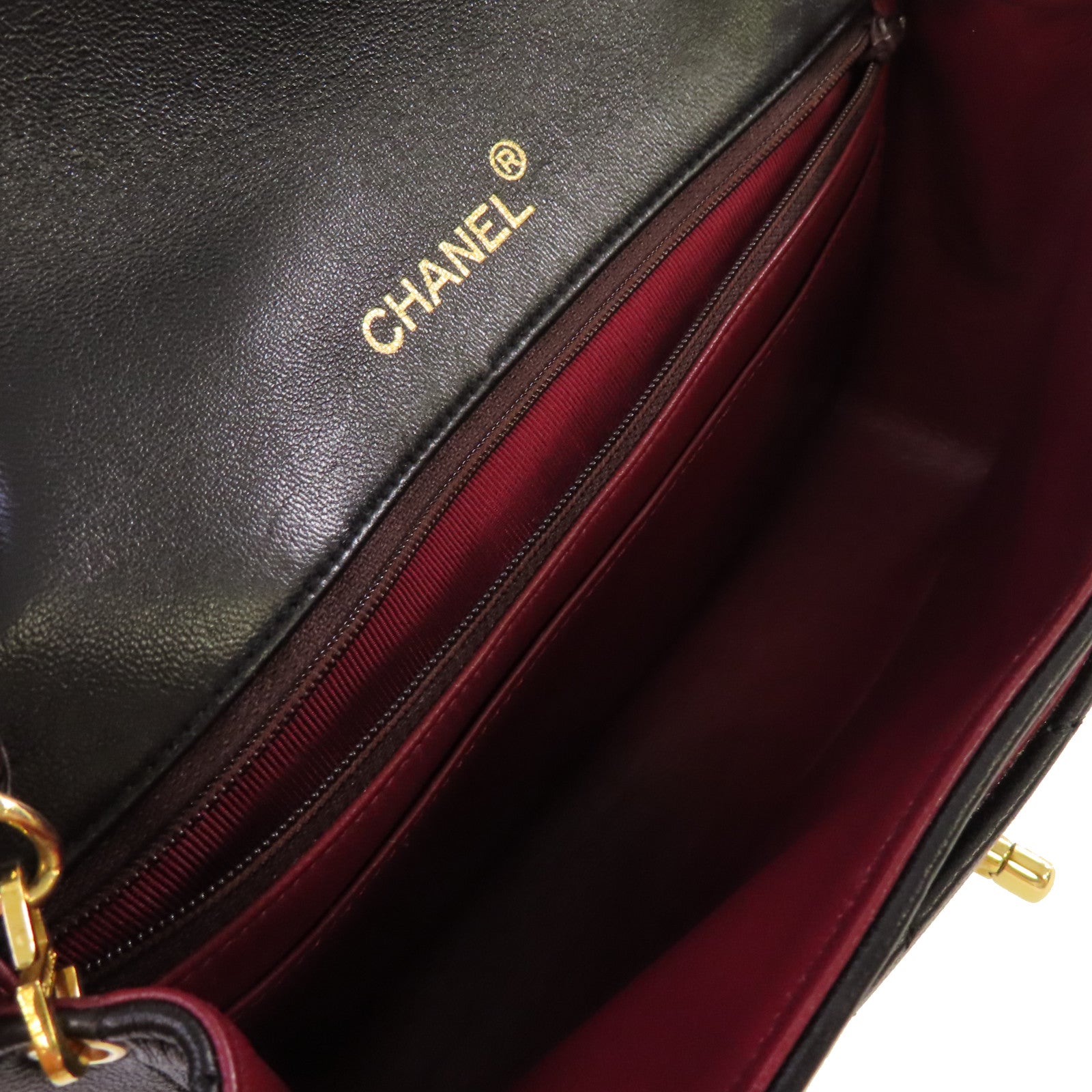 CHANEL 菱格羊皮皮革Vintage Chain Shoulder Bag金扣鏈帶肩背袋黑色