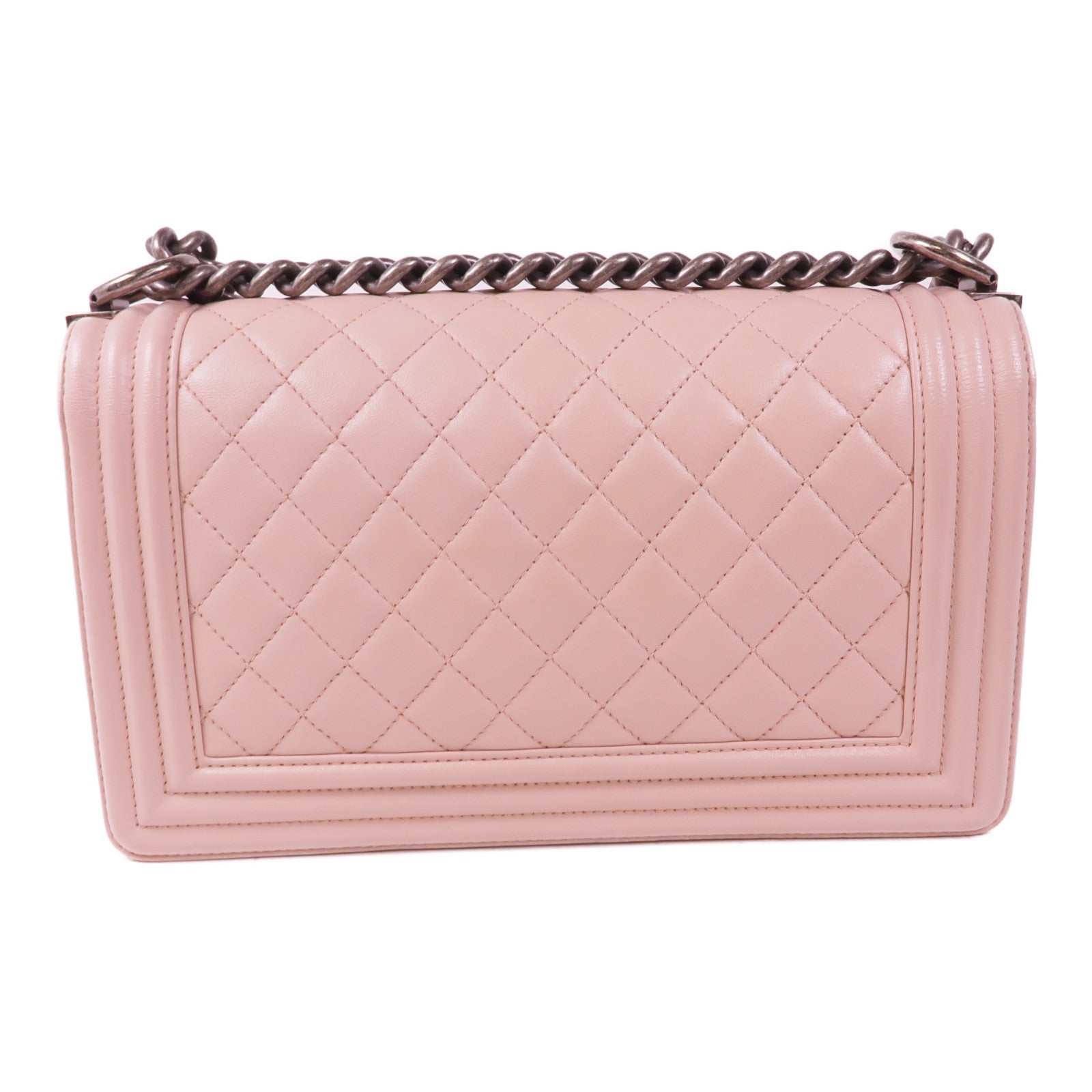 CHANEL 皮革Boy 25銀扣鏈帶肩背袋