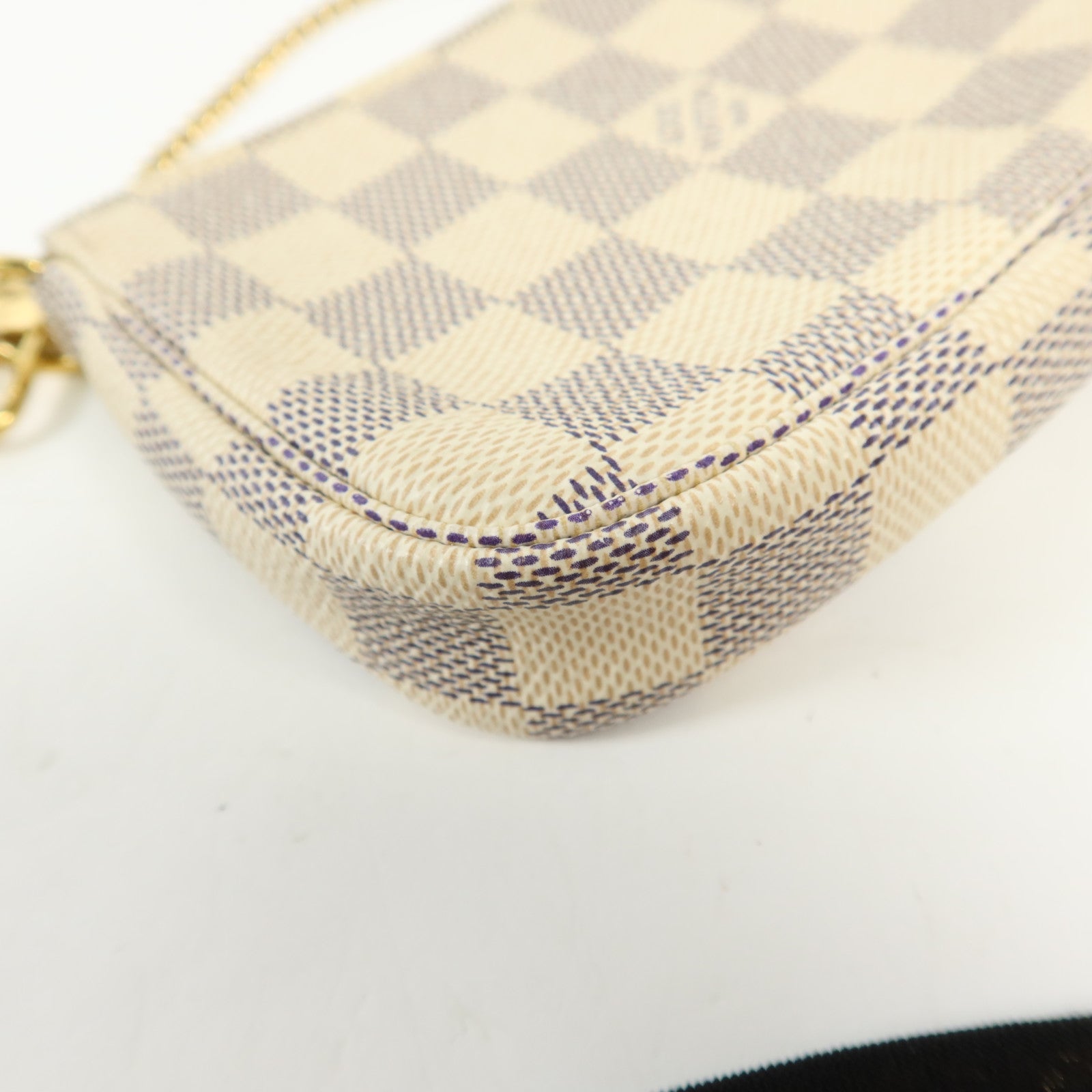 LOUIS VUITTON Damier Azur Mini Pochette Accessories金扣鏈帶手挽袋
