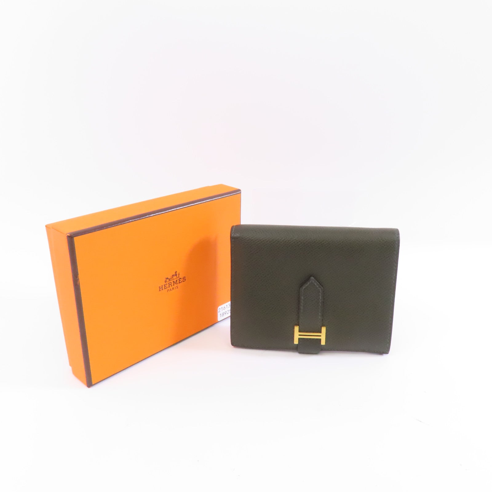 HERMES 【激減優惠】Epsom皮革Bearn Wallet金扣錢包Vert de Gris綠色