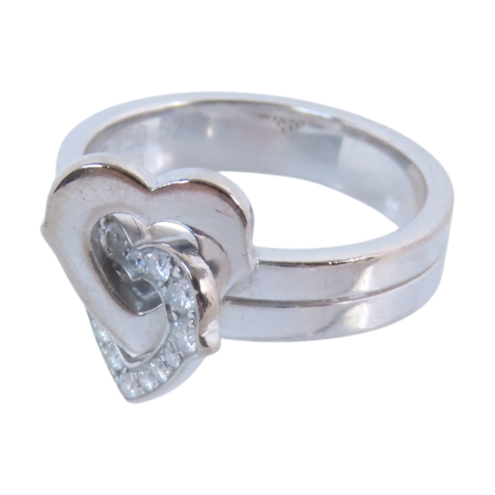 CARTIER 18K白金Double Heart Diamond Ring鑽石戒指#52/US#5.75