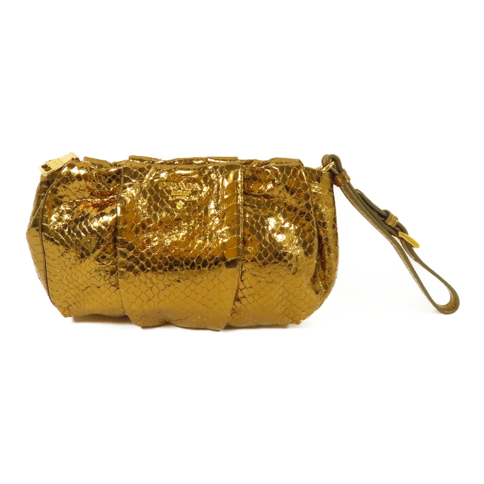 PRADA 【激減優惠】蛇皮皮革Pouch金扣手拿包