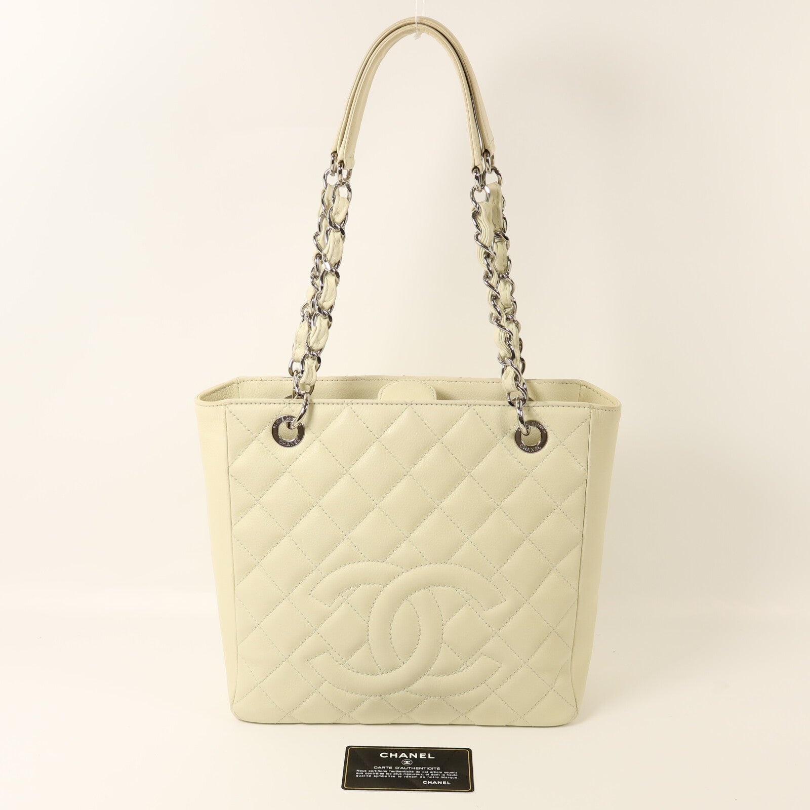 CHANEL 【激減優惠】牛皮皮革PST Petite Shopping Tote Bag銀扣鏈帶肩背袋