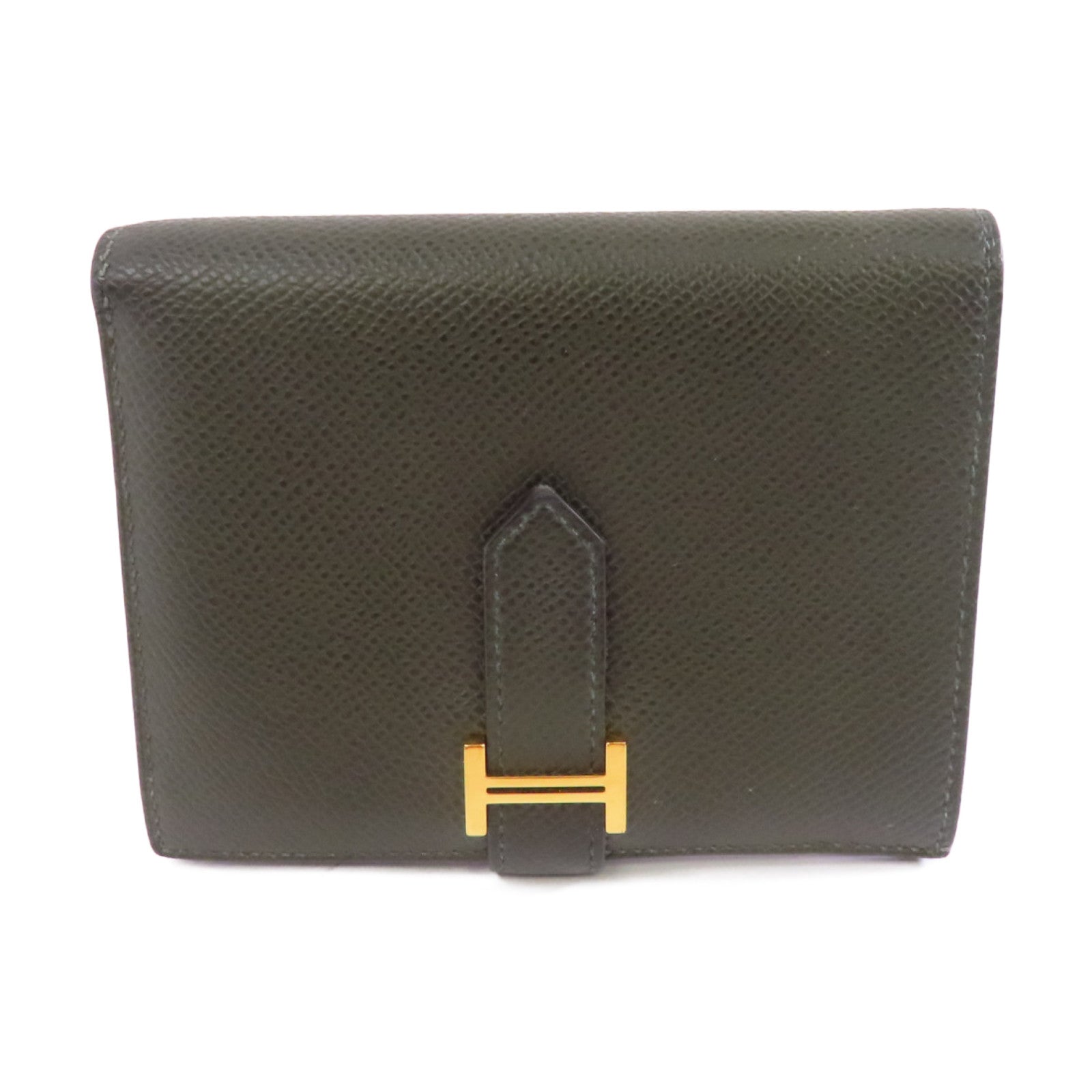 HERMES 【激減優惠】Epsom皮革Bearn Wallet金扣錢包Vert de Gris綠色