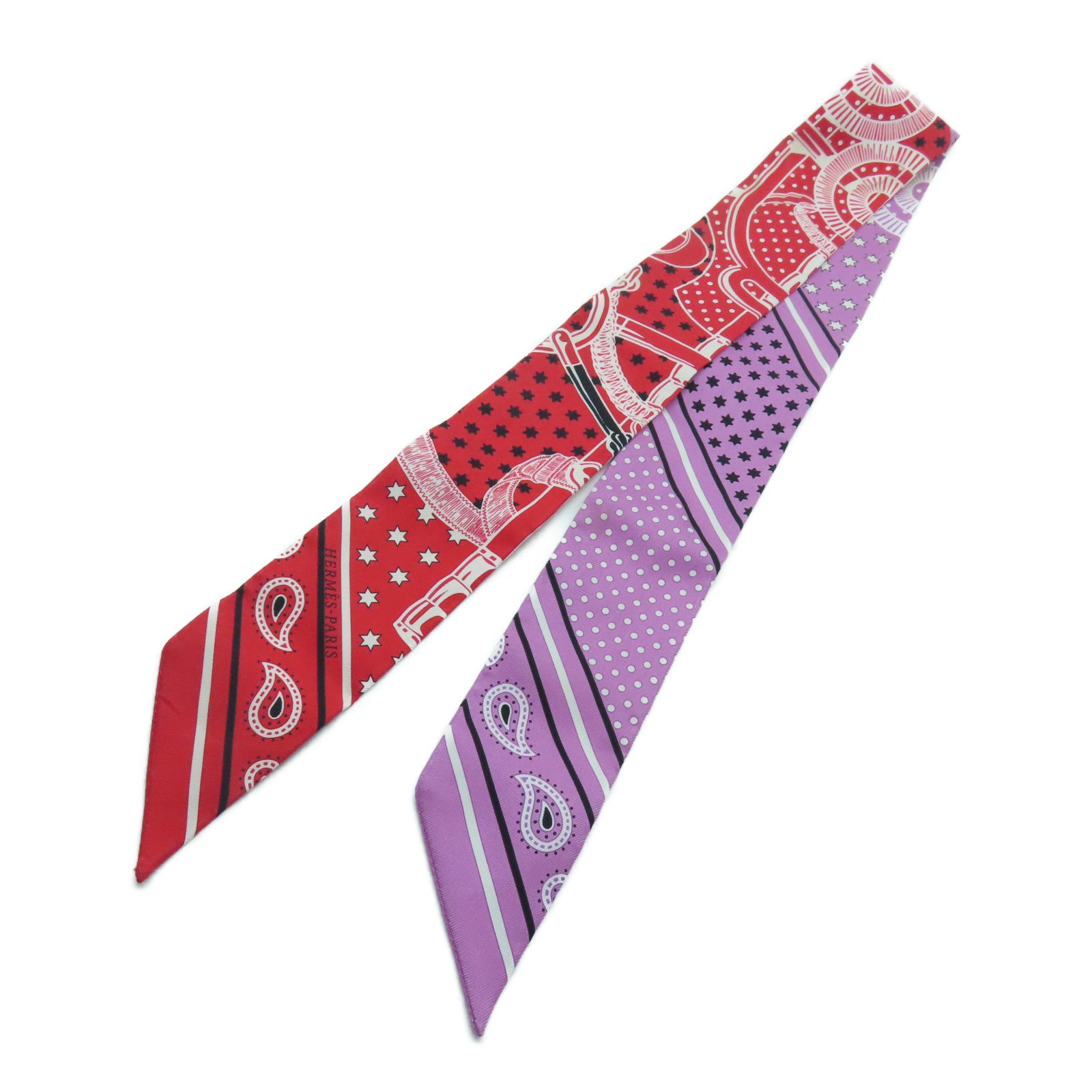 HERMES 【激減優惠】絲質Twilly絲巾紅色/紫色