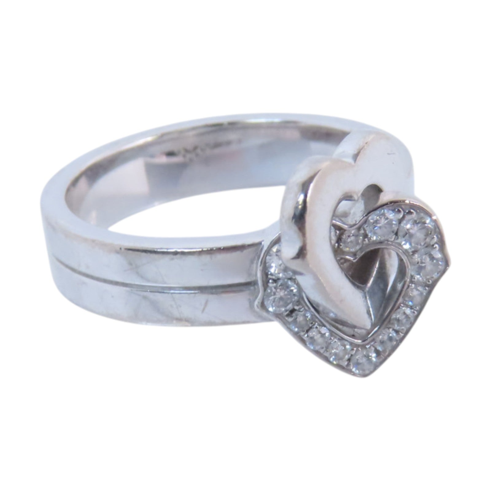 CARTIER 18K白金Double Heart Diamond Ring鑽石戒指#52/US#5.75