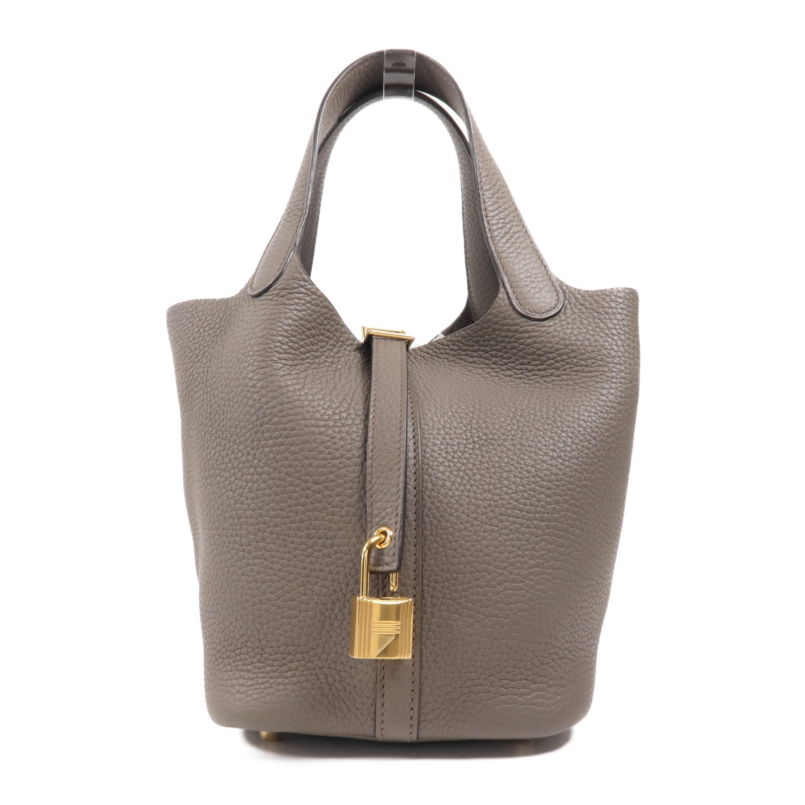 HERMES Clemence皮革Picotin PM金扣手挽袋Etain