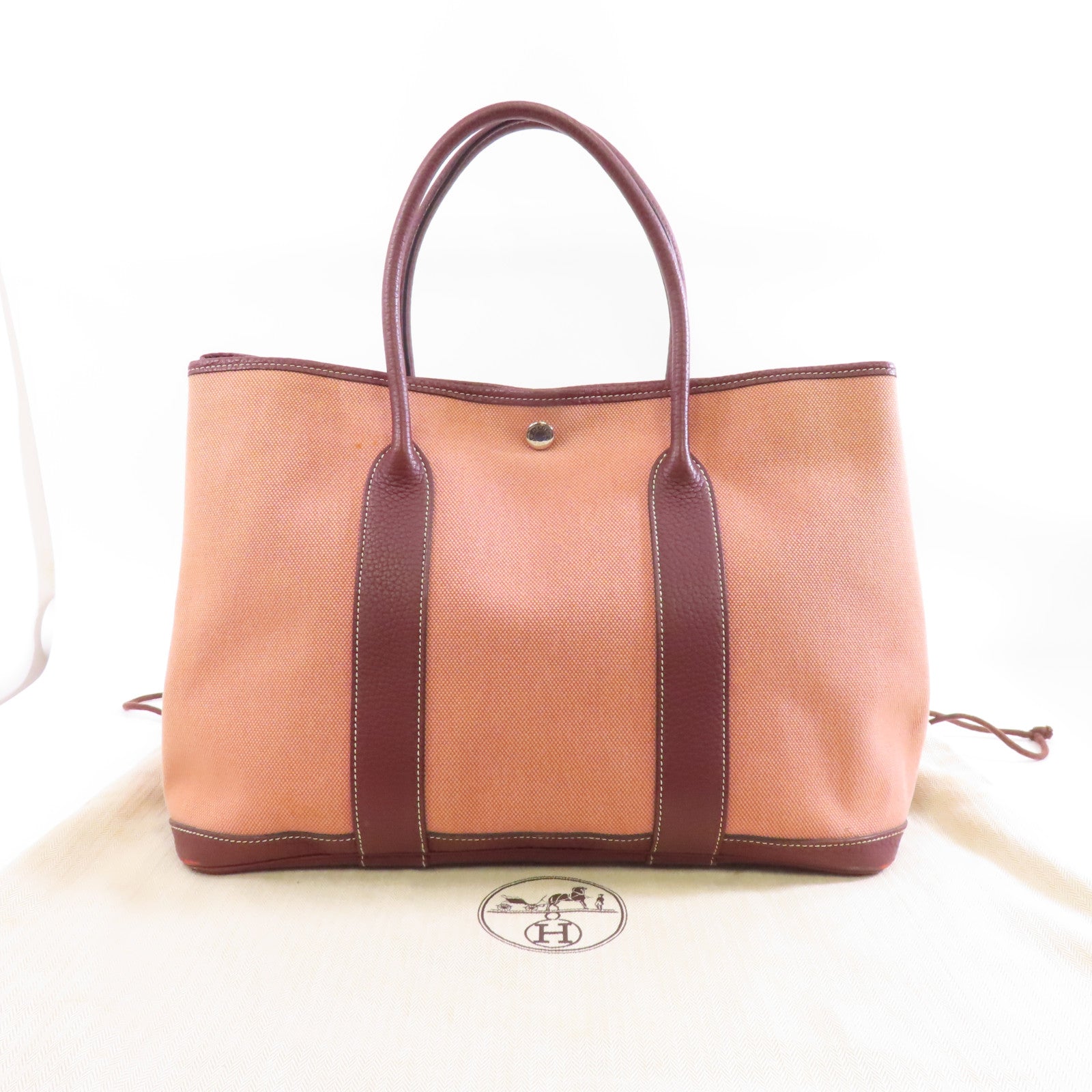 HERMES (PRICE DOWN) PHW Garden Party PM Tote Shoulder Bag Canvas Pink
