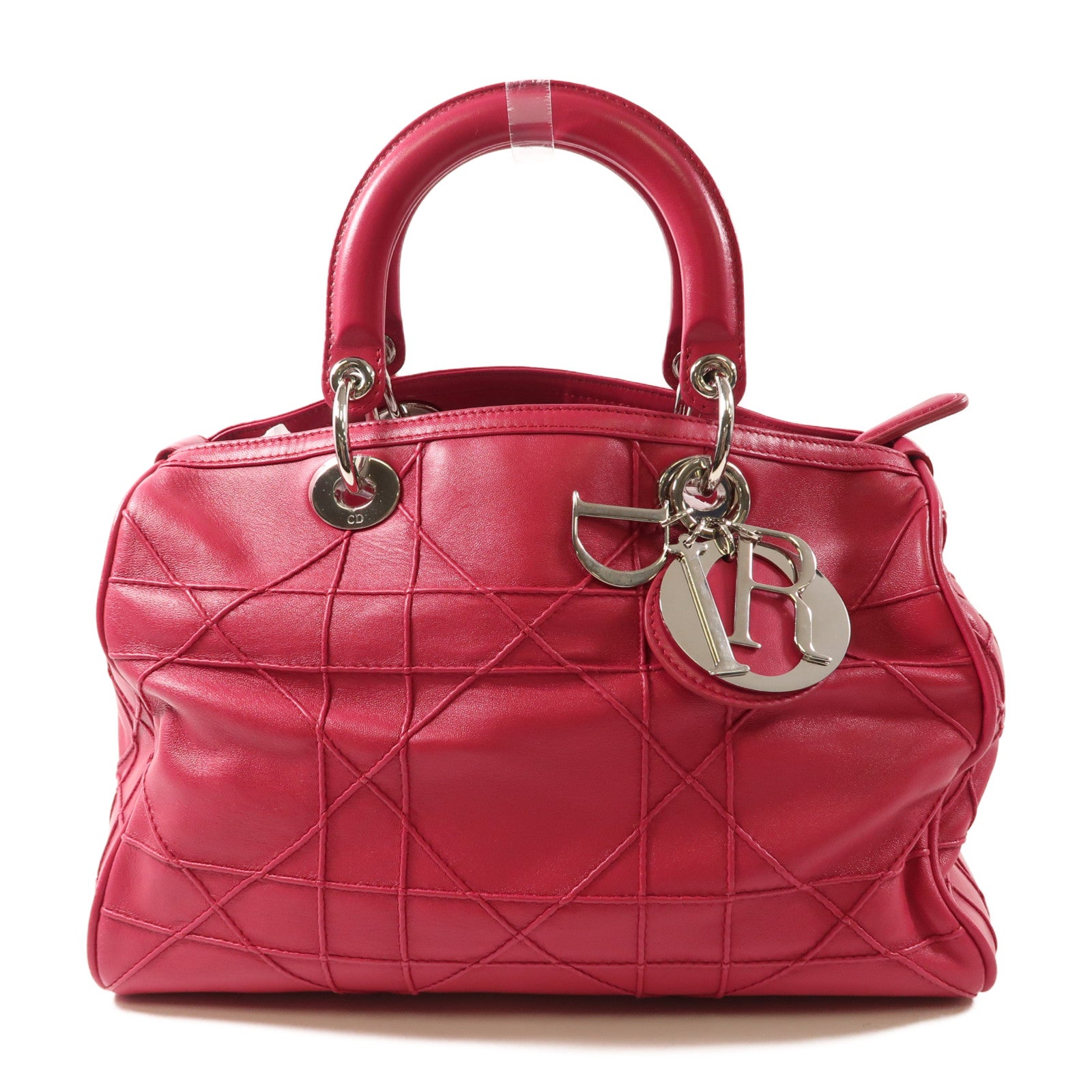 Dior 牛皮皮革Handbag銀扣手挽袋桃紅色