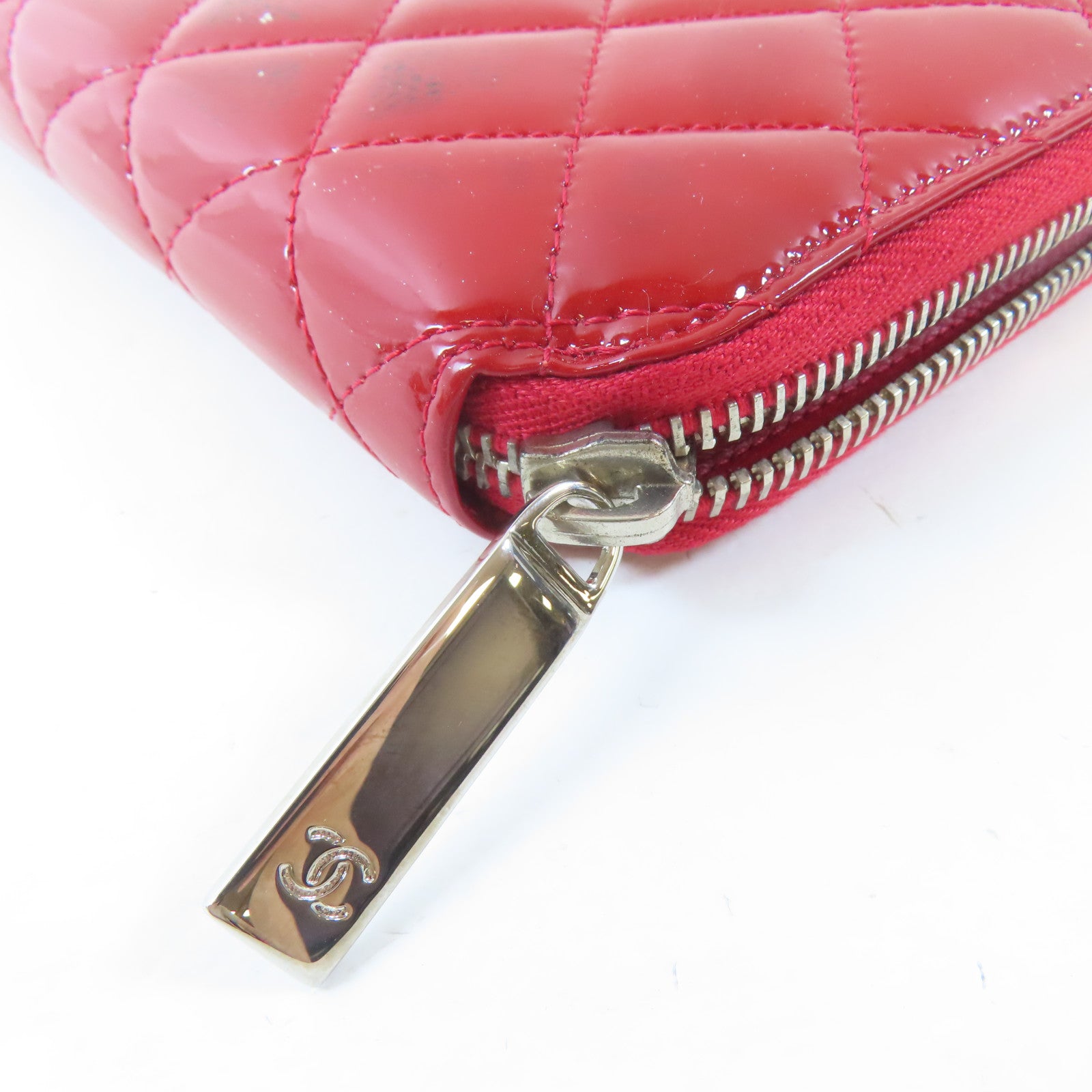 CHANEL 【激減優惠】菱格漆皮皮革Long Wallet銀扣長錢包紅色
