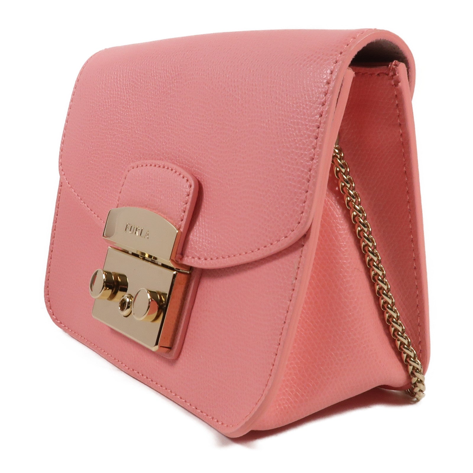 Furla 牛皮皮革Chain Shoulder金扣鏈帶肩背袋